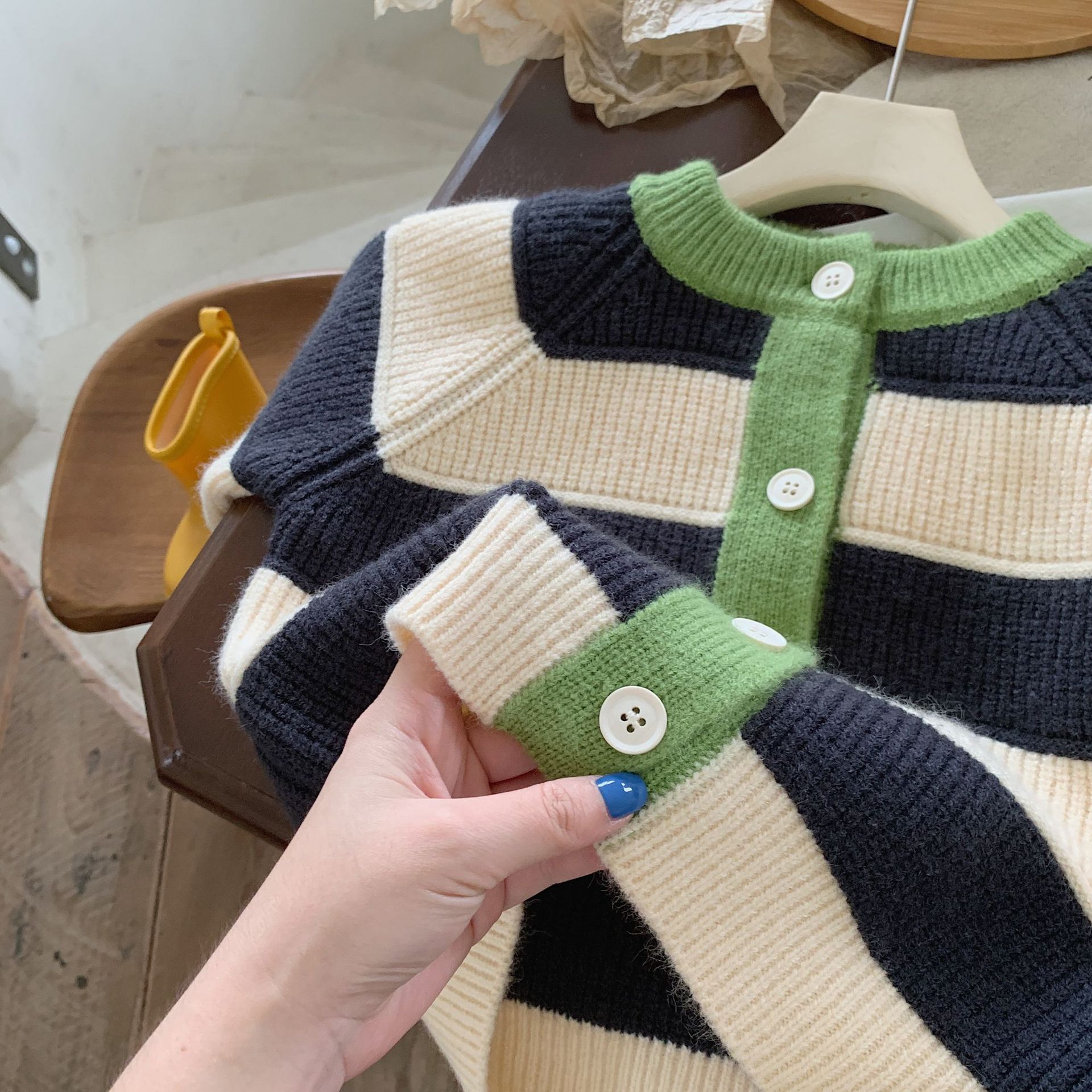 Toddler Stripe Contrasting Sweater Cardigan