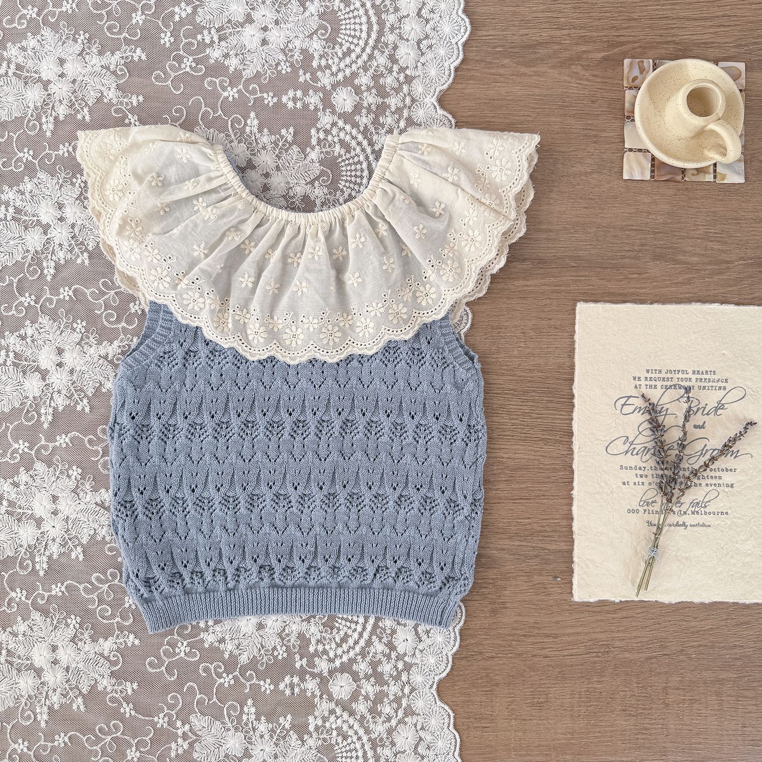Baby Toddler Girl Embroidered Lapel Knitted Vest