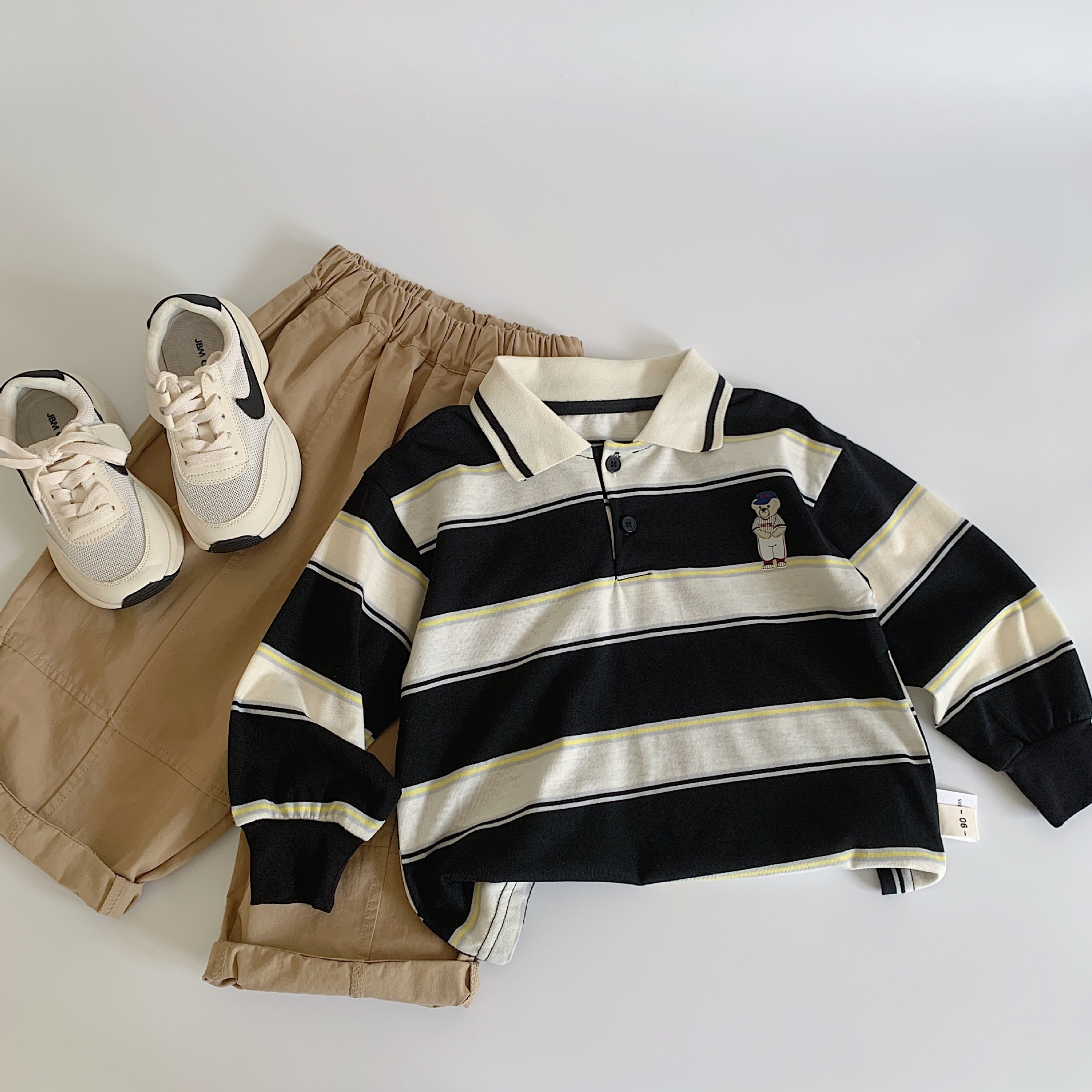 Kid Bear Stripe Polo Long-Sleeved T-shirt
