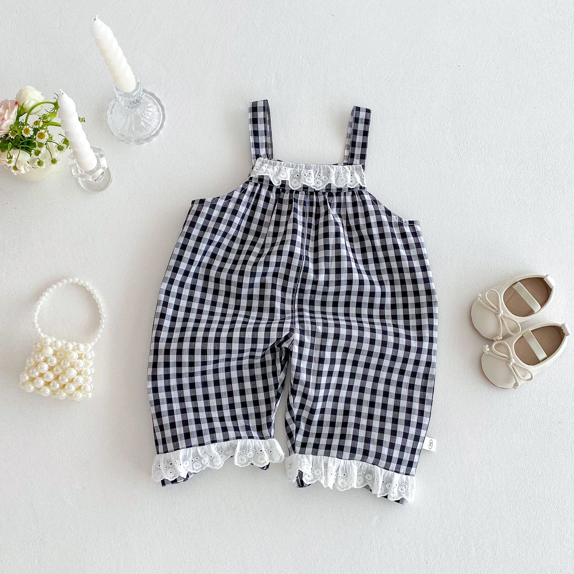 Baby Girl Plaid Lace Overalls