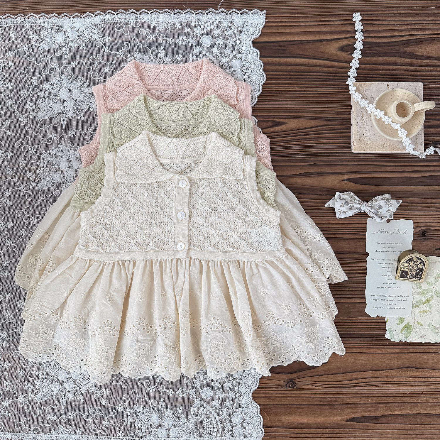 Baby Toddler Girl Hollow Lace Contrast Vest
