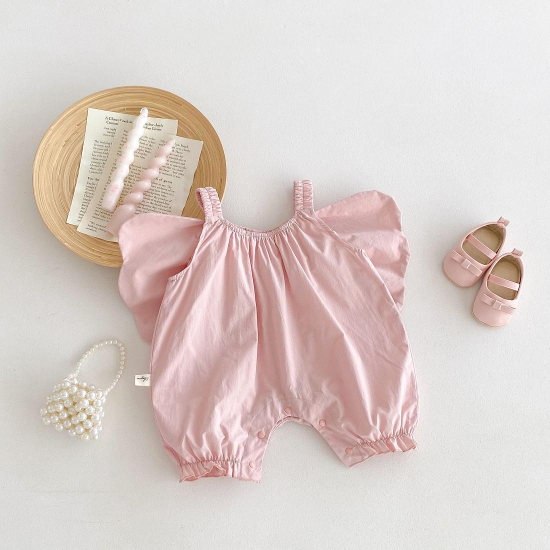 Baby Girl Pink Wings Suspender Romper