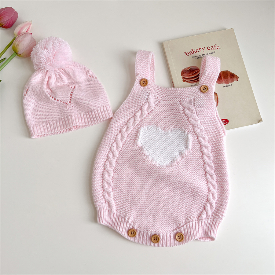  Baby Girls Heart Sweater Bodysuit With Hats