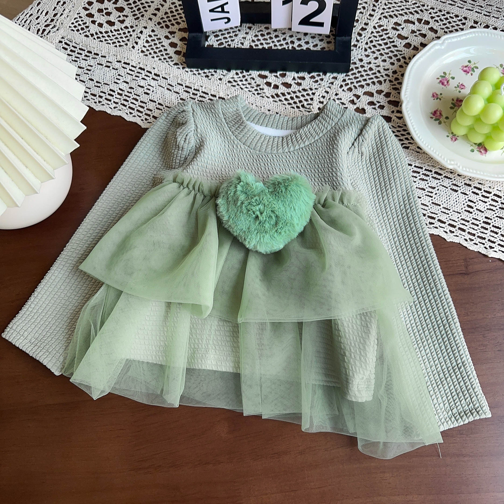 Toddler Girl Plush Heart Mesh Top and Pants 2-piece Sets