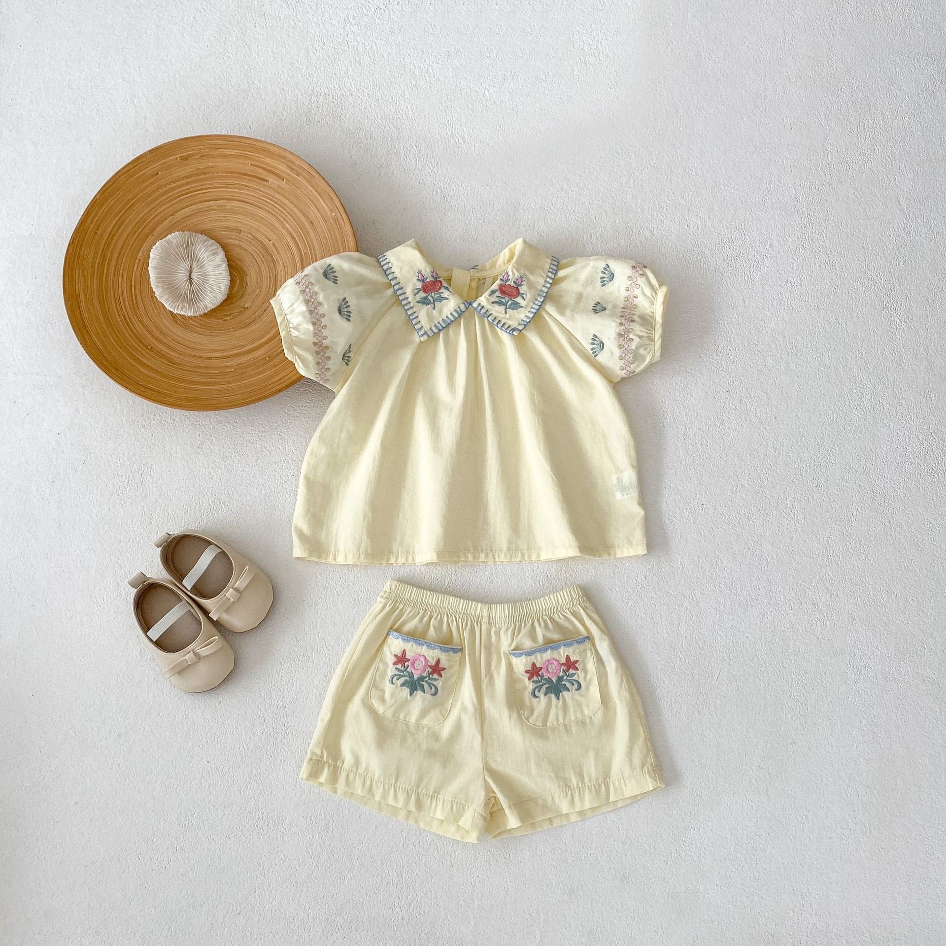 Baby 2-Piece Embroidered Flower Rustic Apricot Set