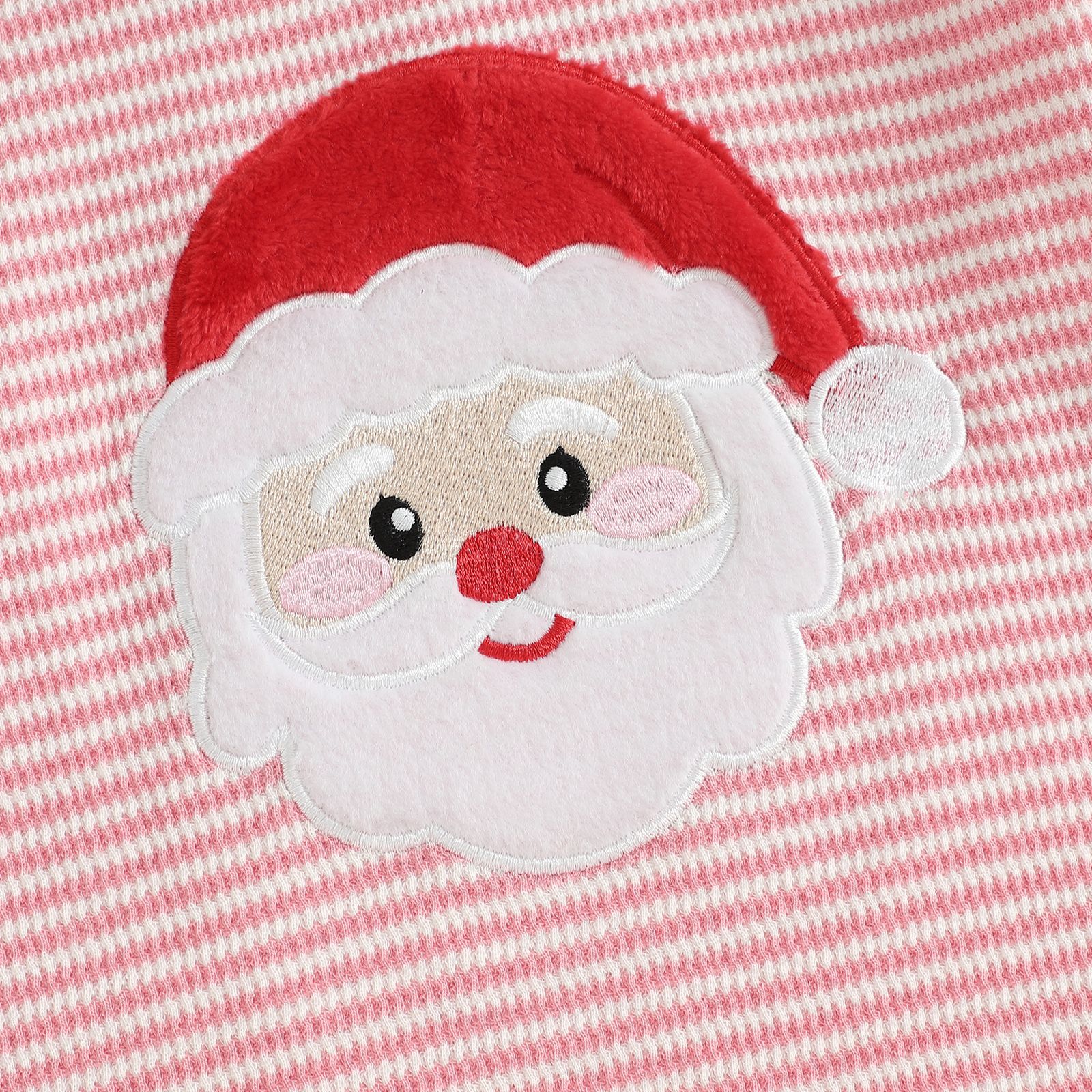 Baby Girl Christmas Santa Embroidery Stripe Bodysuit with Headband 2-Piece Set