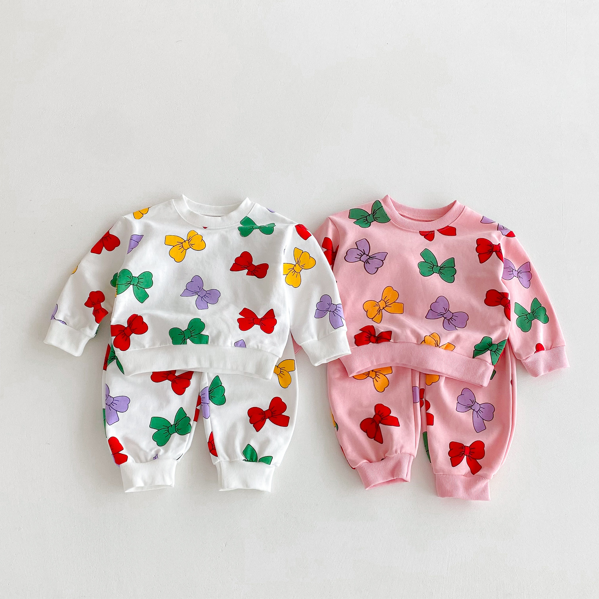 Toddler Girl 2 Piece Colorful Bow Sweatshirt Set
