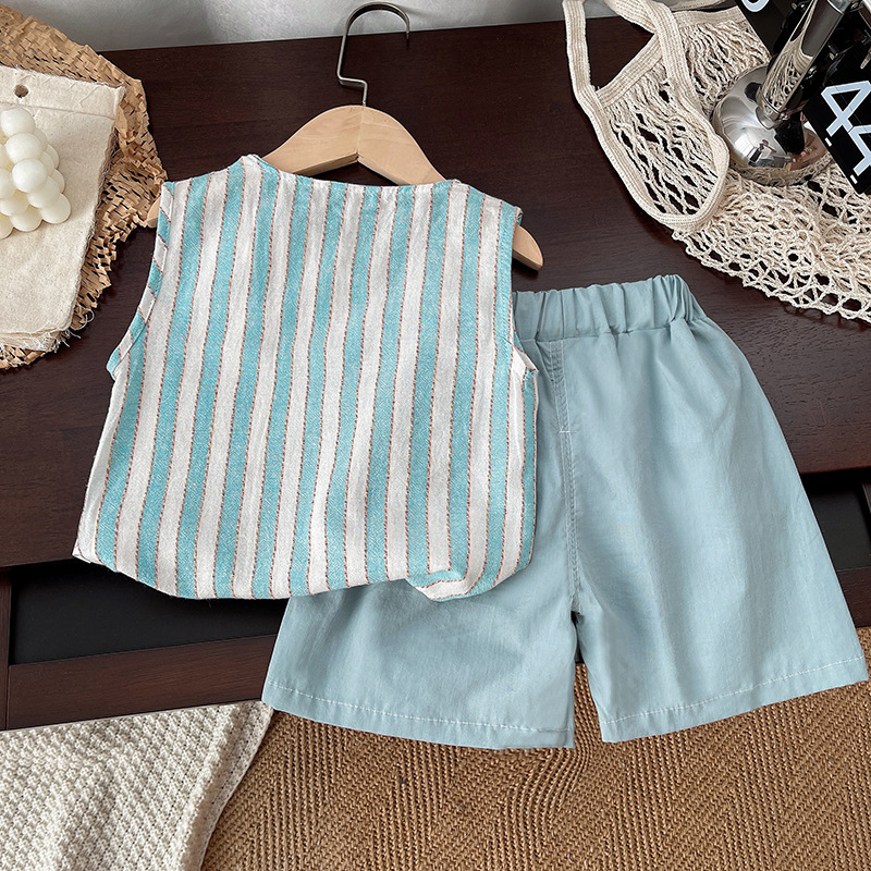 Baby Boy 3D Dinosaur Striped Tank and Shorts Set
