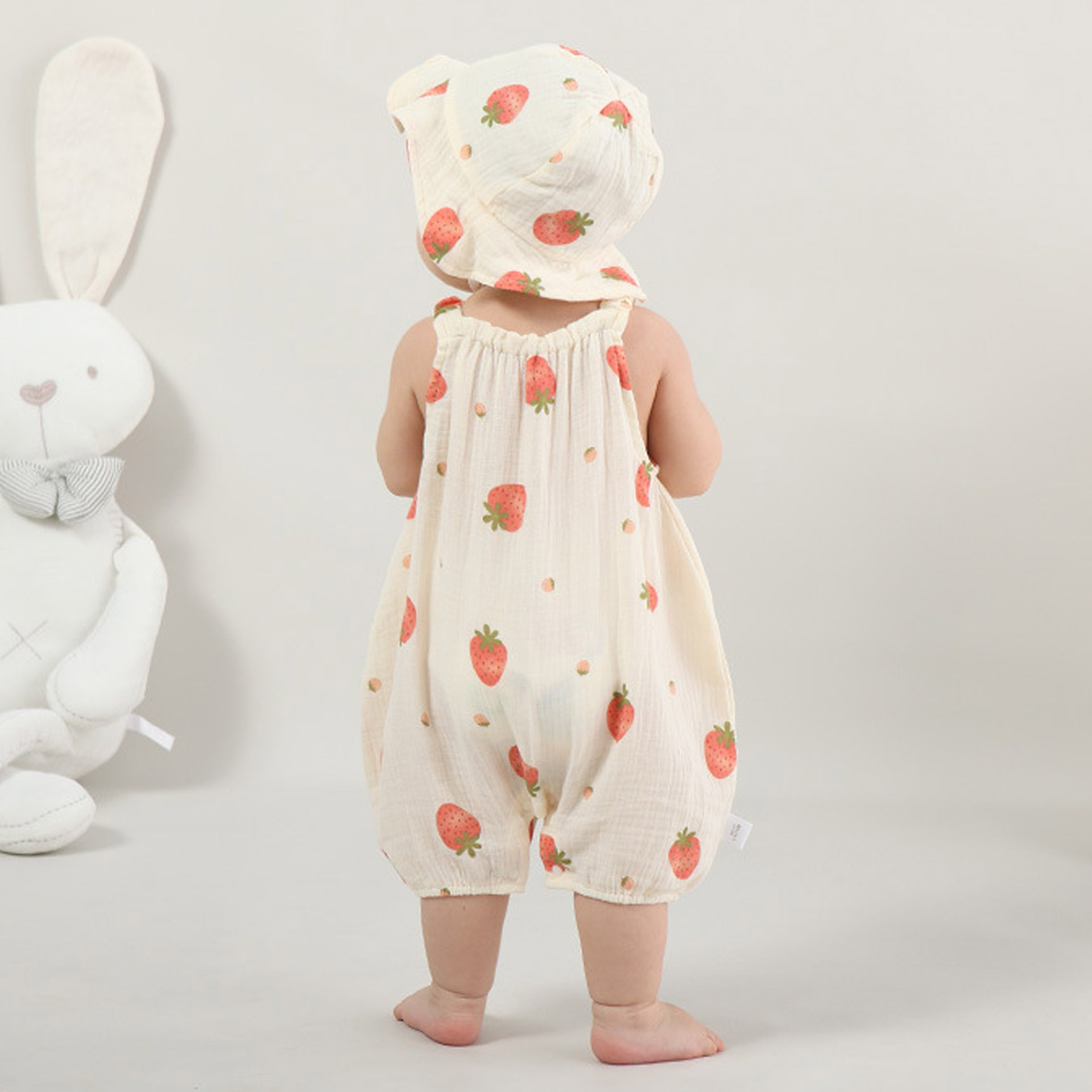 Baby Strawberry White Romper With Hat