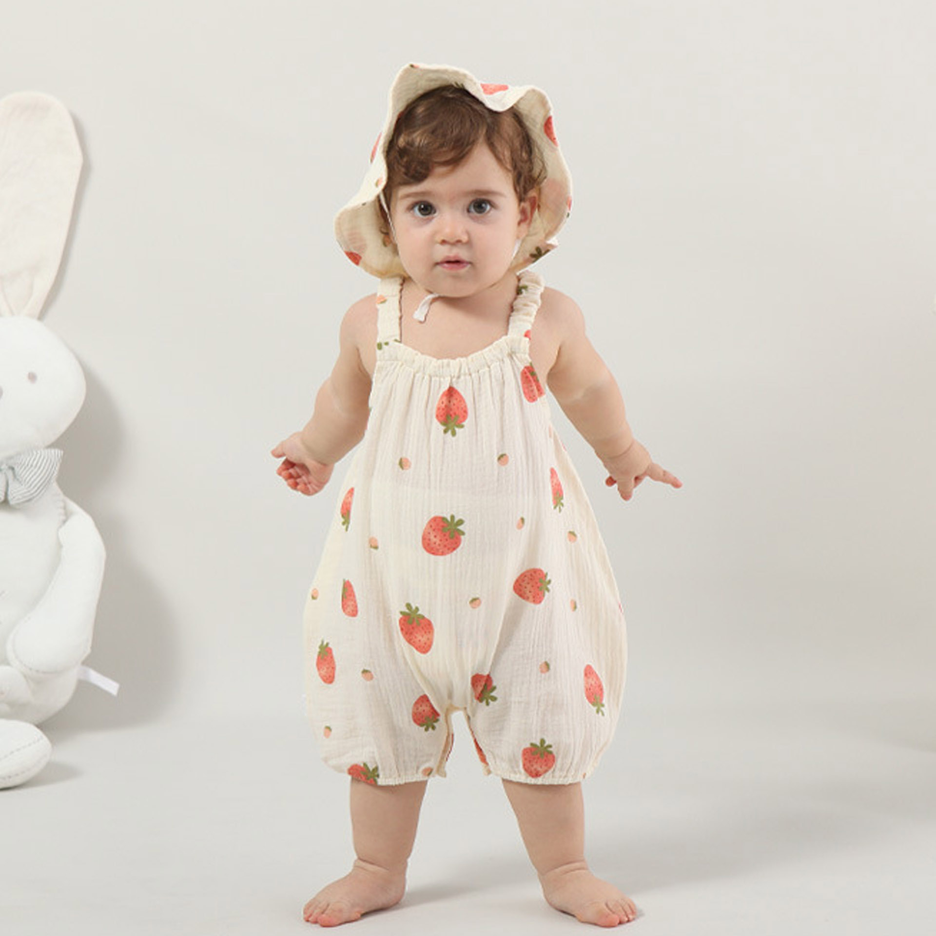 Baby Strawberry White Romper With Hat