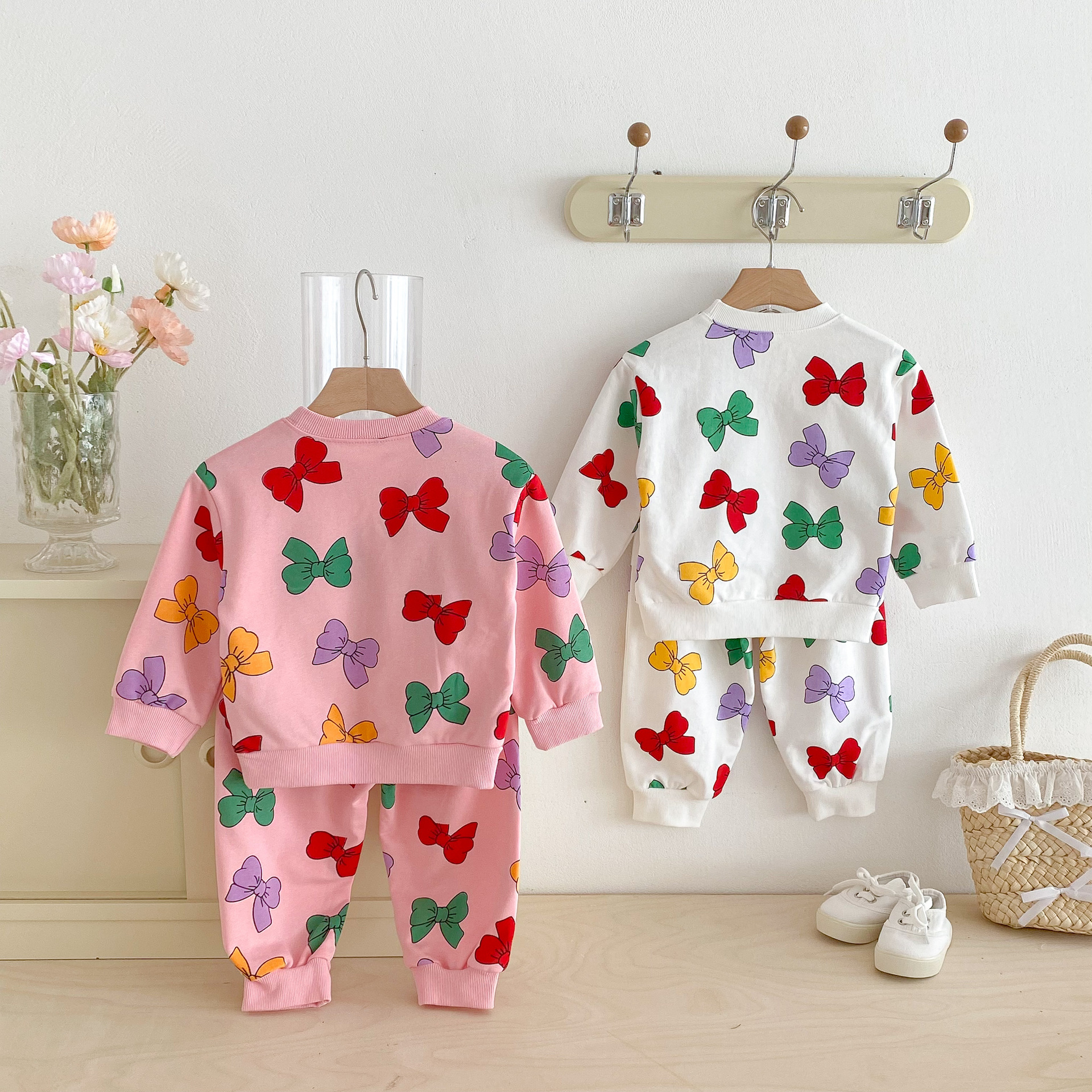 Toddler Girl 2 Piece Colorful Bow Sweatshirt Set