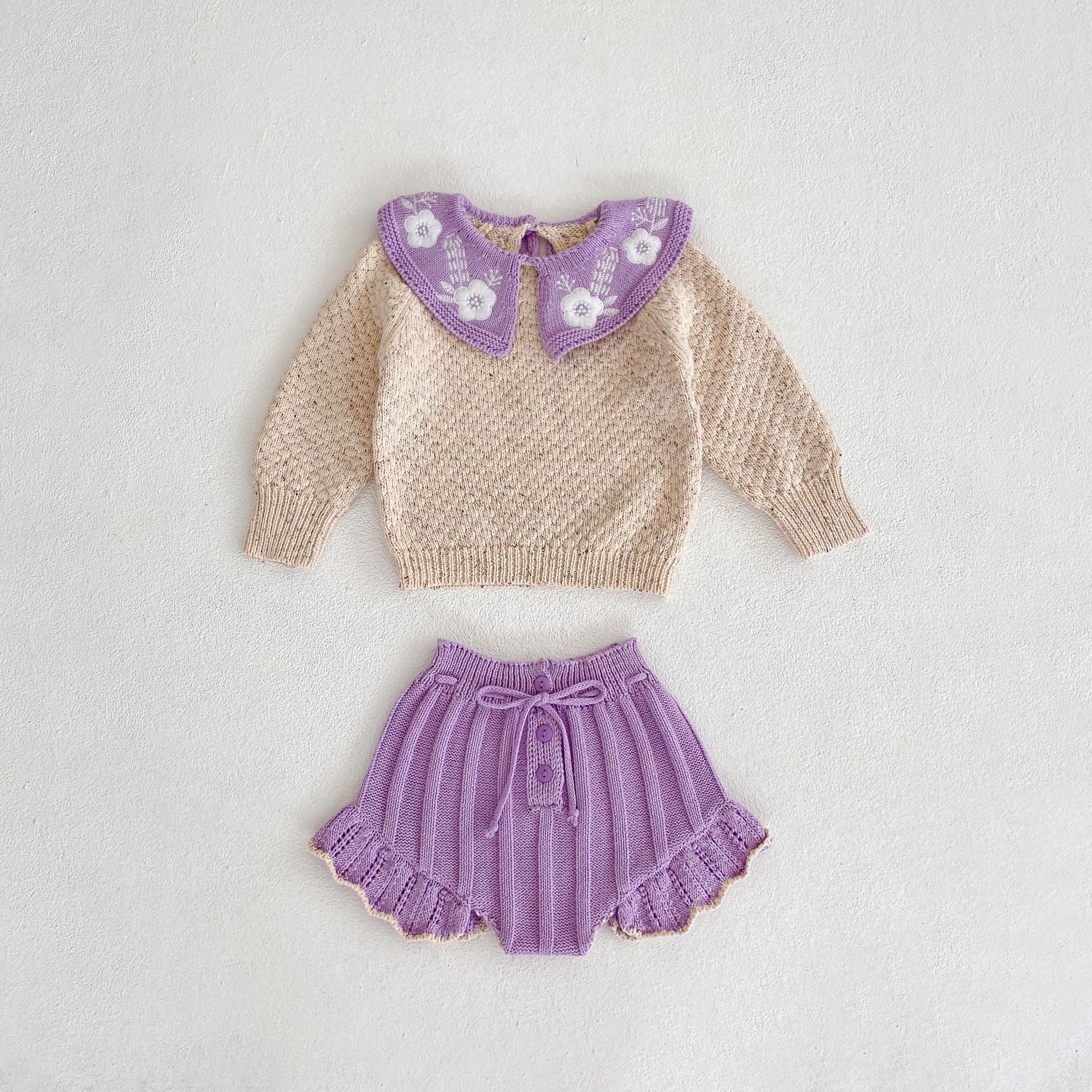 Baby Toddler Girl Embroidered Lapel Sweater Set
