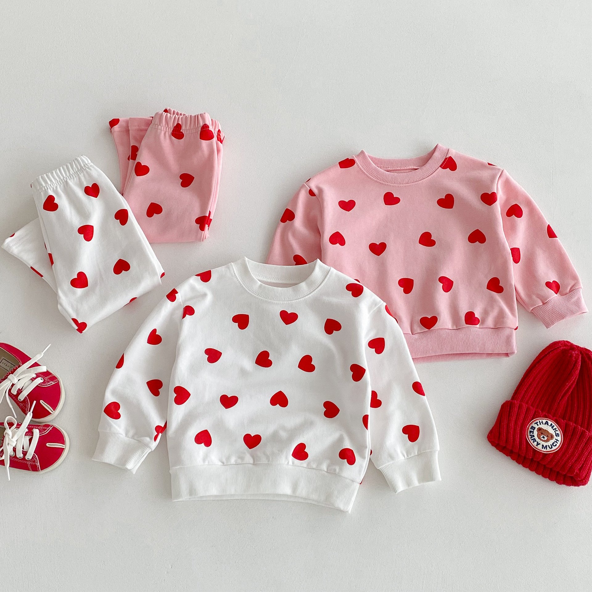 Toddler Girl 2 Piece Heart Bow Sweatshirt Set