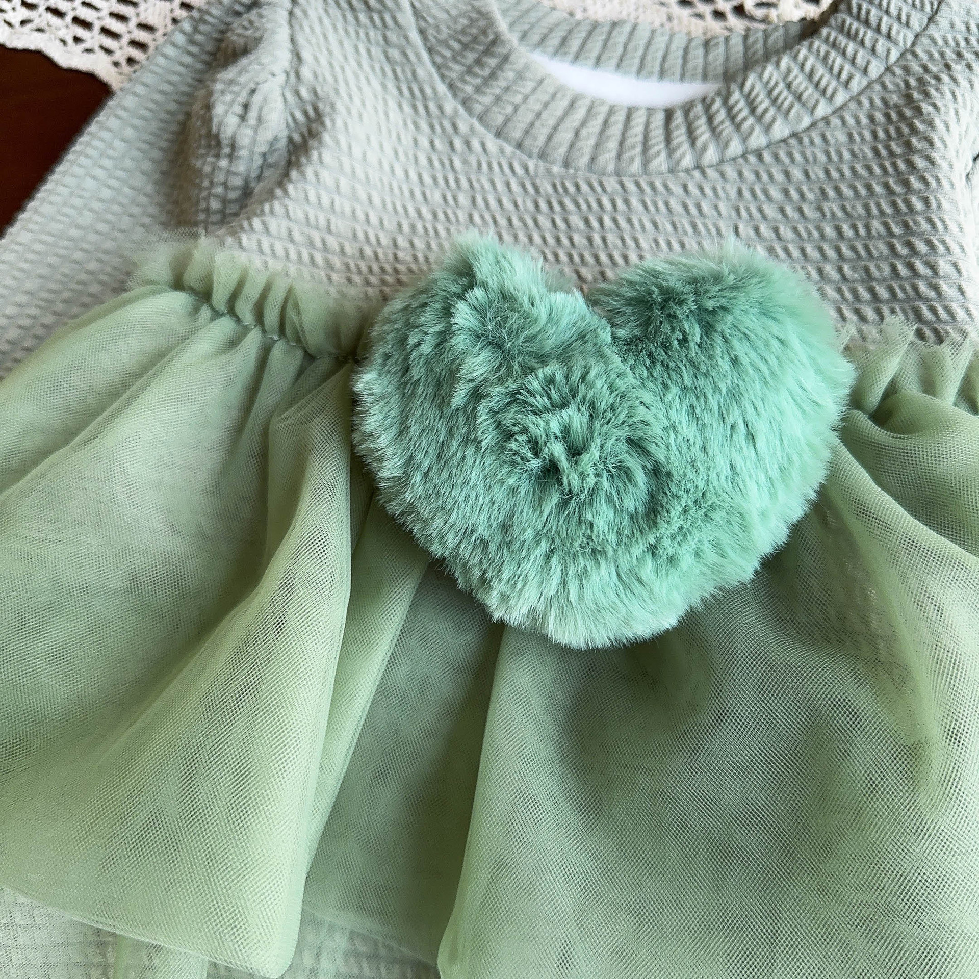 Toddler Girl Plush Heart Mesh Top and Pants 2-piece Sets