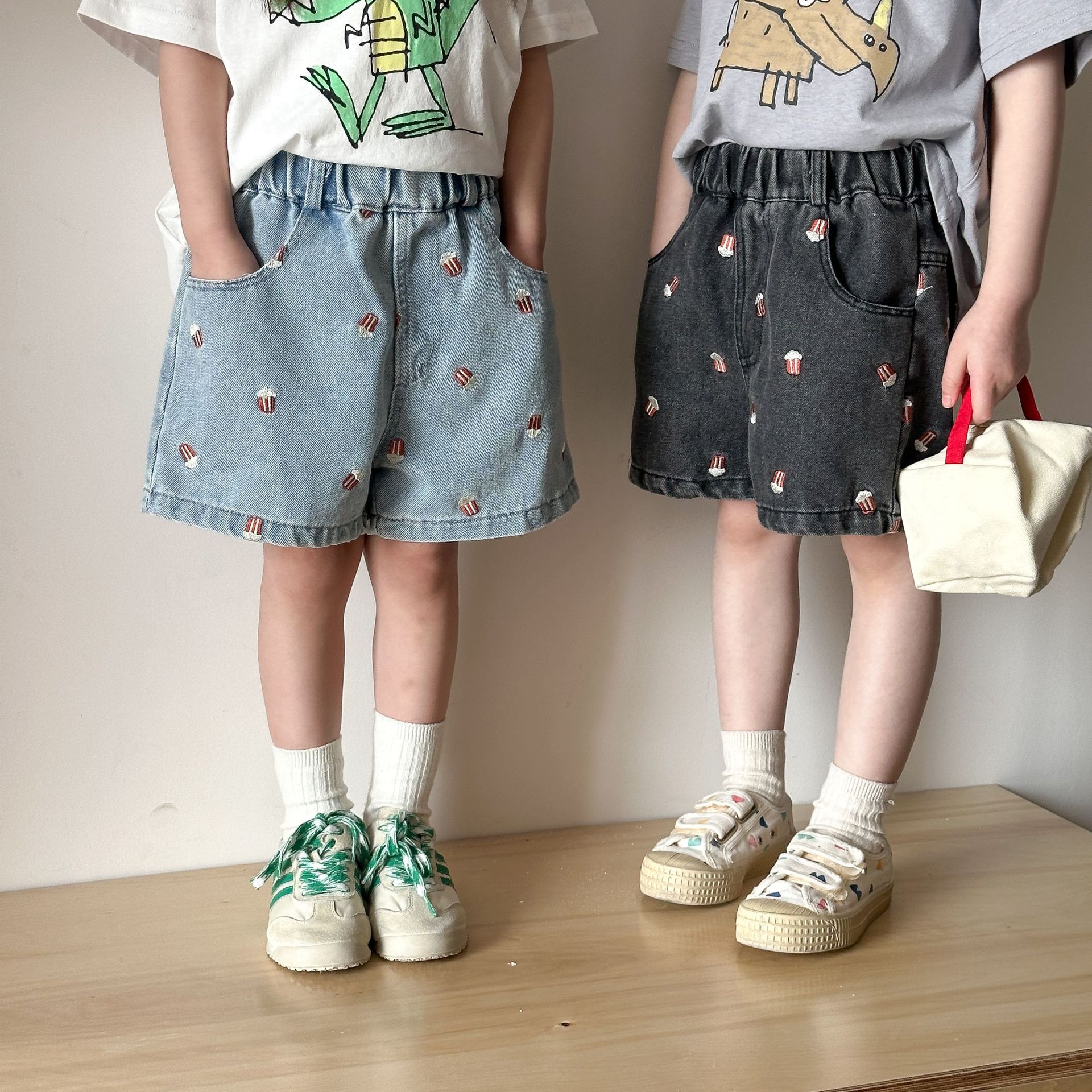 Toddler Embroidered Popcorn Denim Shorts