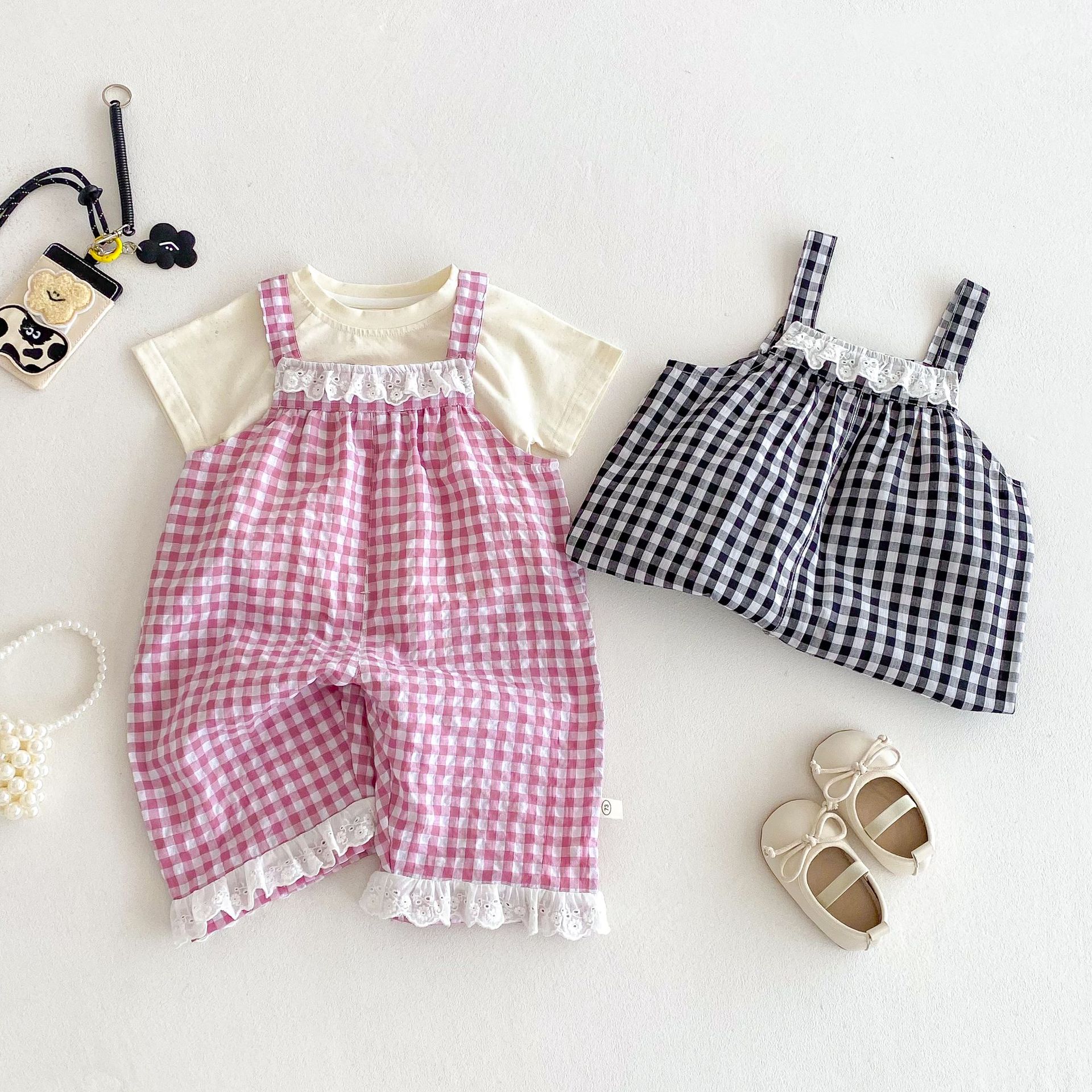 Baby Girl Plaid Lace Overalls
