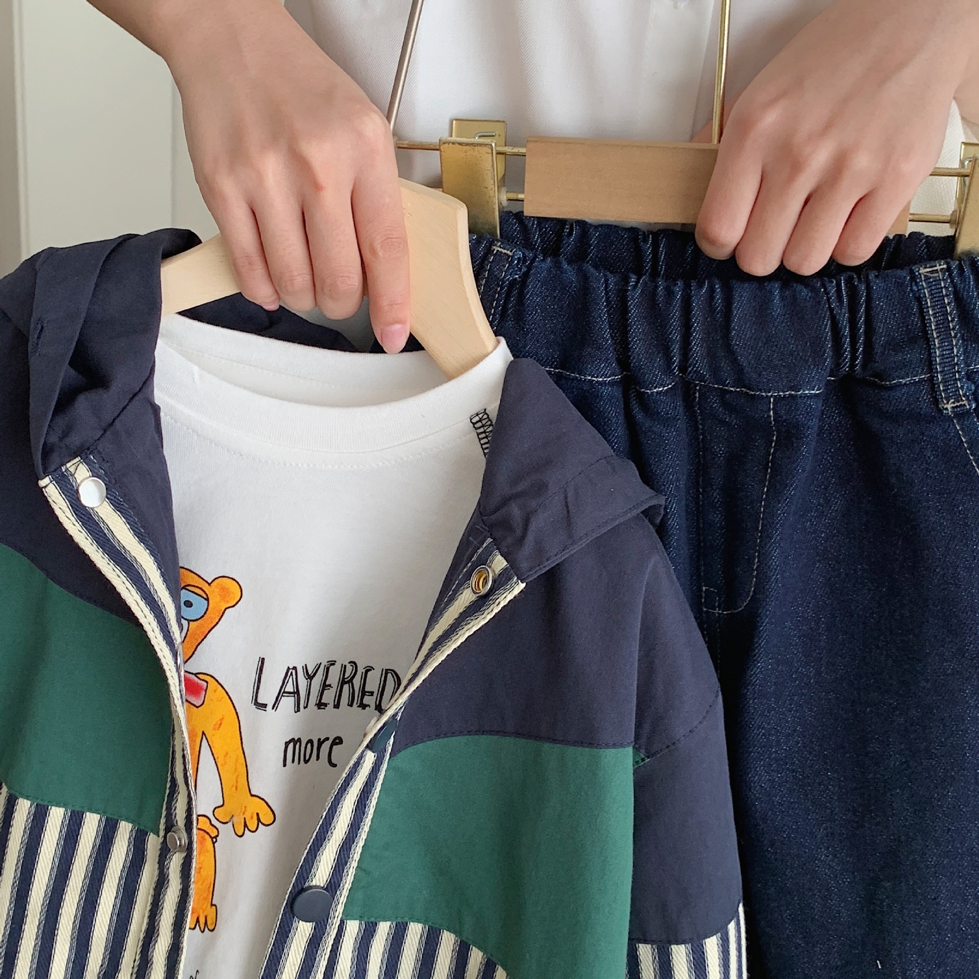 Kid Striped Contrast Trench cCoat