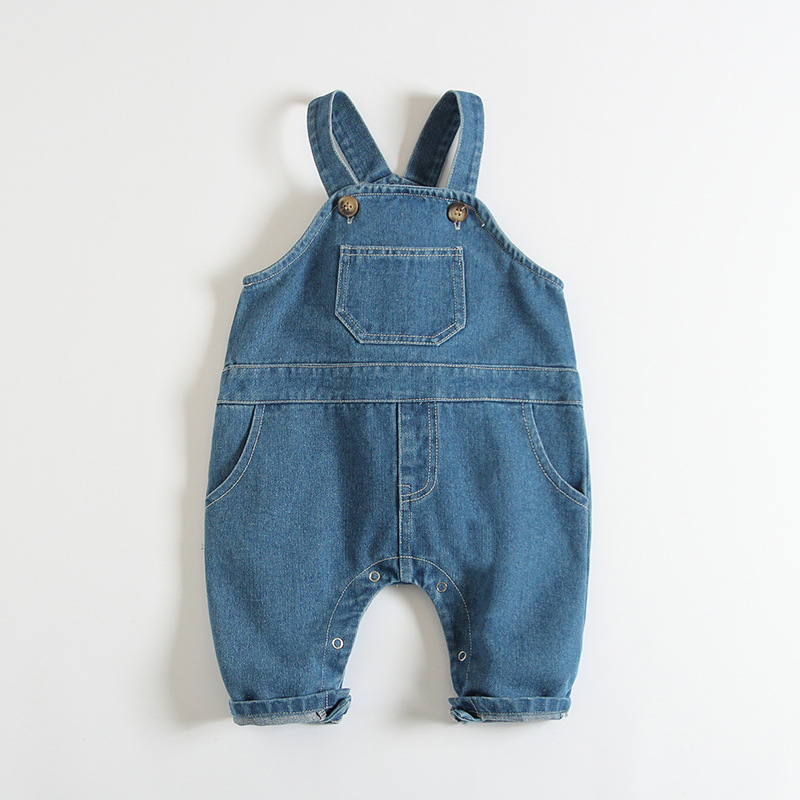 Baby Casual Solid Color Denim Overalls