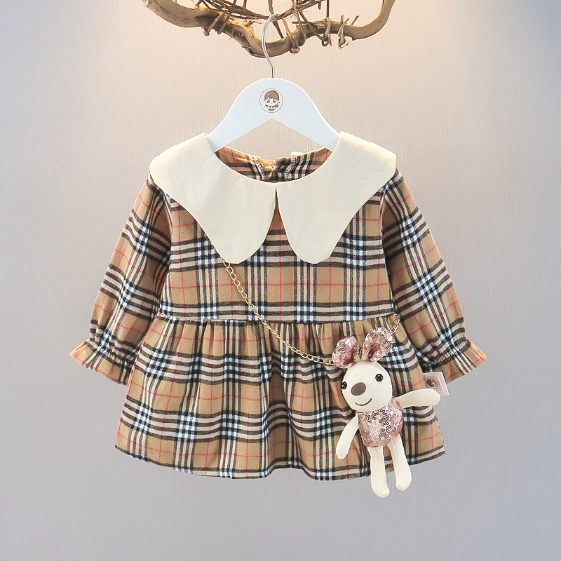 Baby Toddler Plaid Dress with Rabbit Pendant