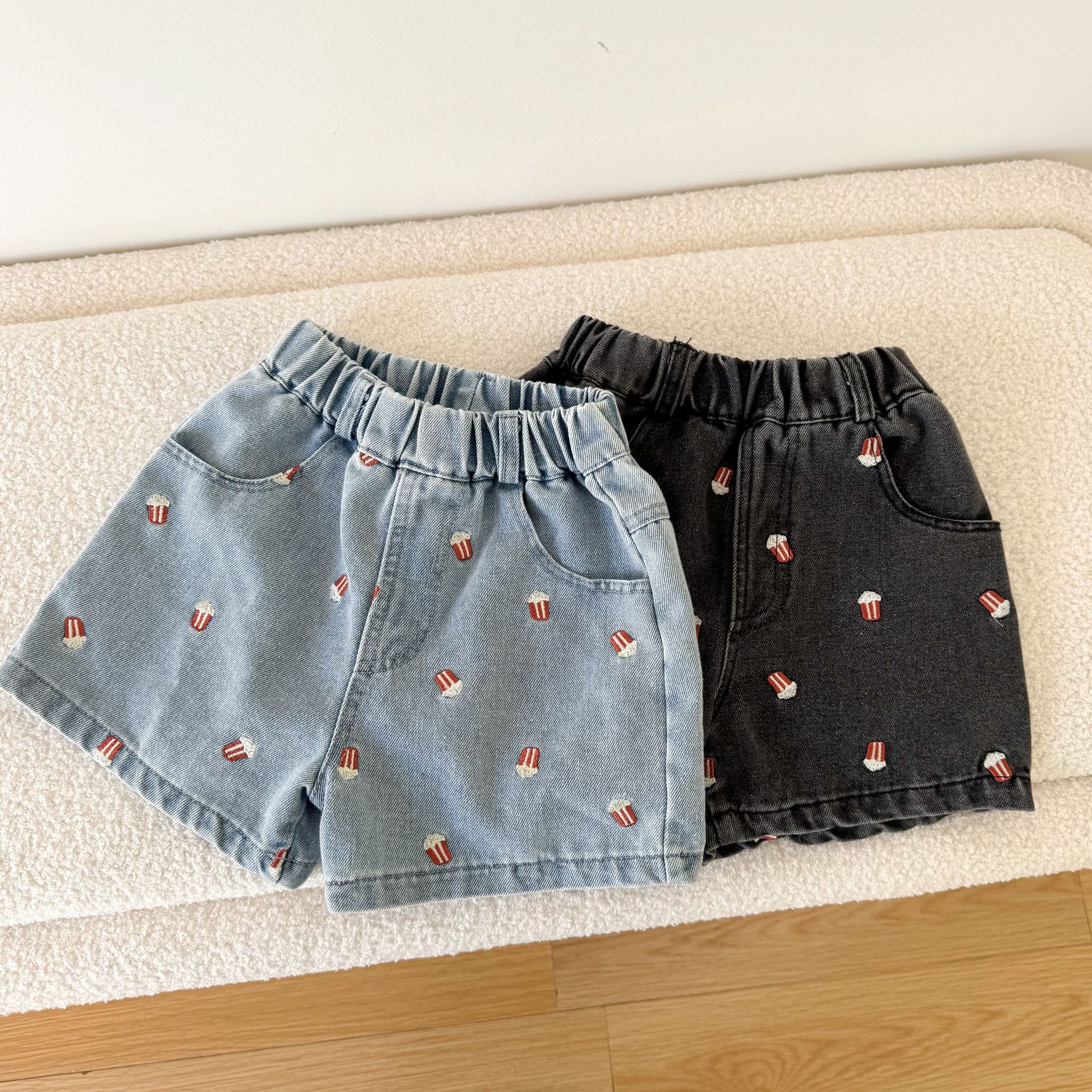 Toddler Embroidered Popcorn Denim Shorts