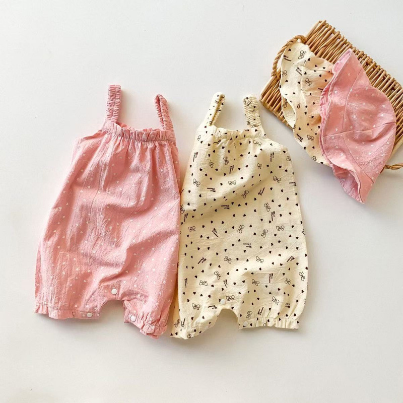 Baby Girl Love Heart Bowknots Romper with Hat