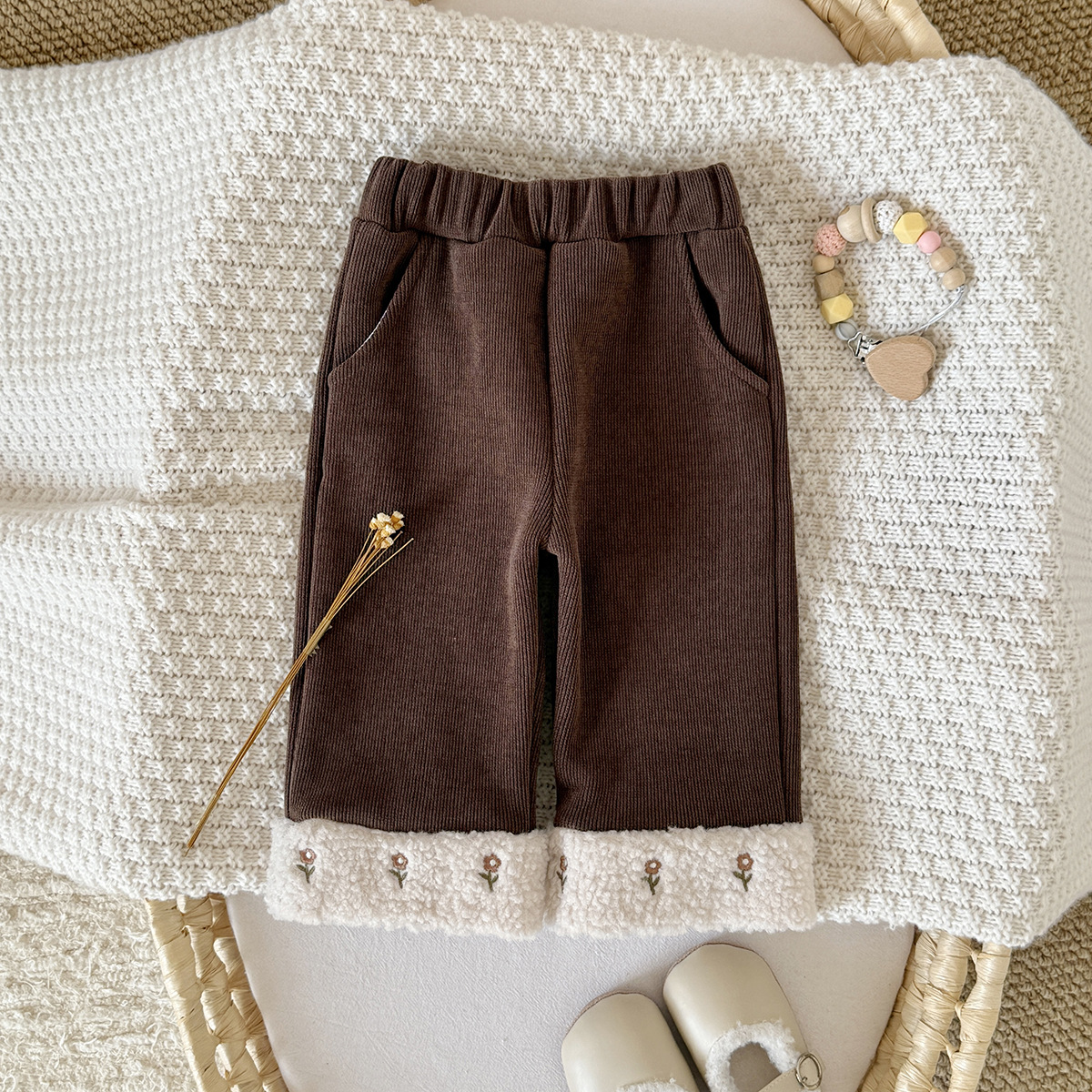 Baby & Girl small flower embroidered Corduroy Pants