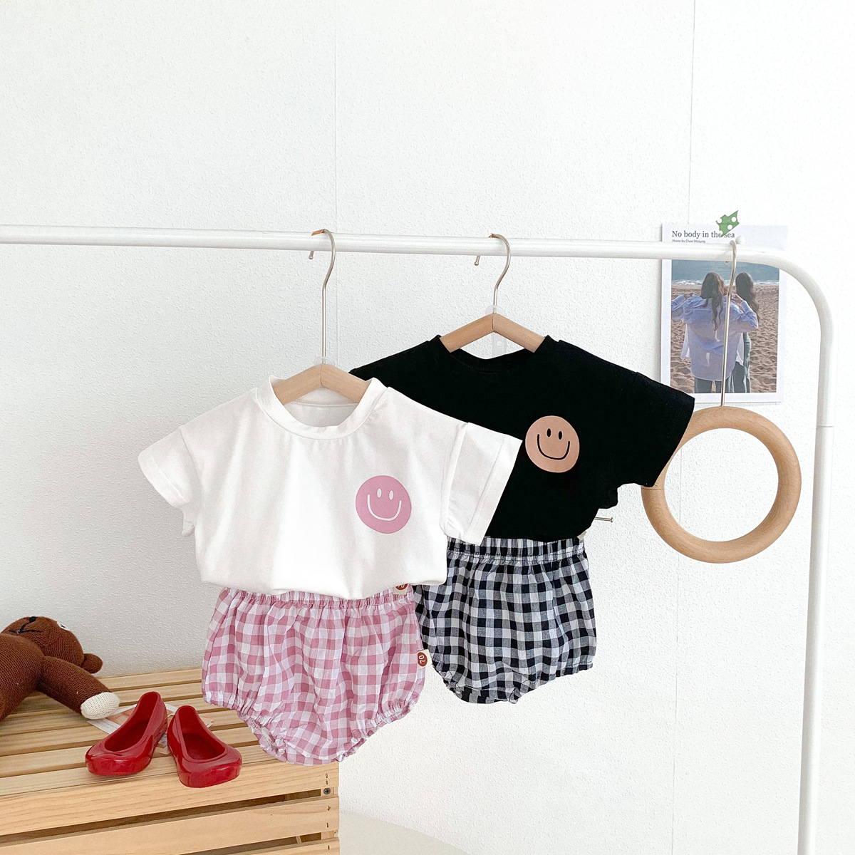 Baby Smile Tee & Plaid Shorts Set
