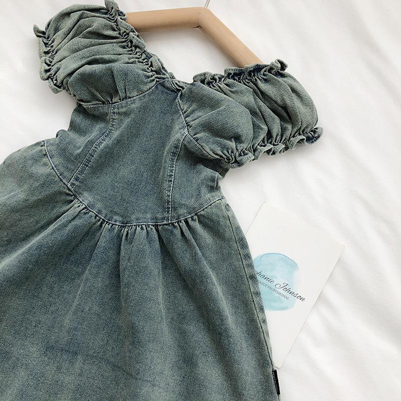 Kid Girl V Neck Lace Denim Dress