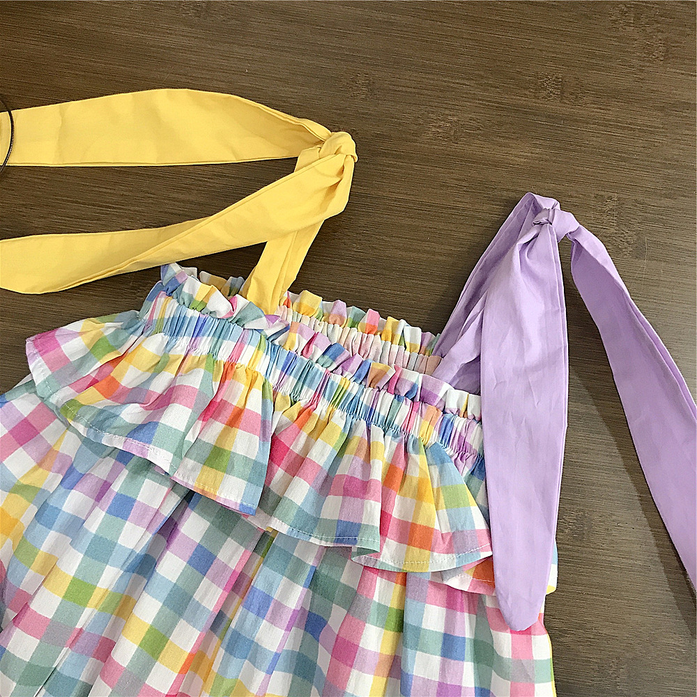 Toddler Girl Lace-Up Colorful Plaid Dress