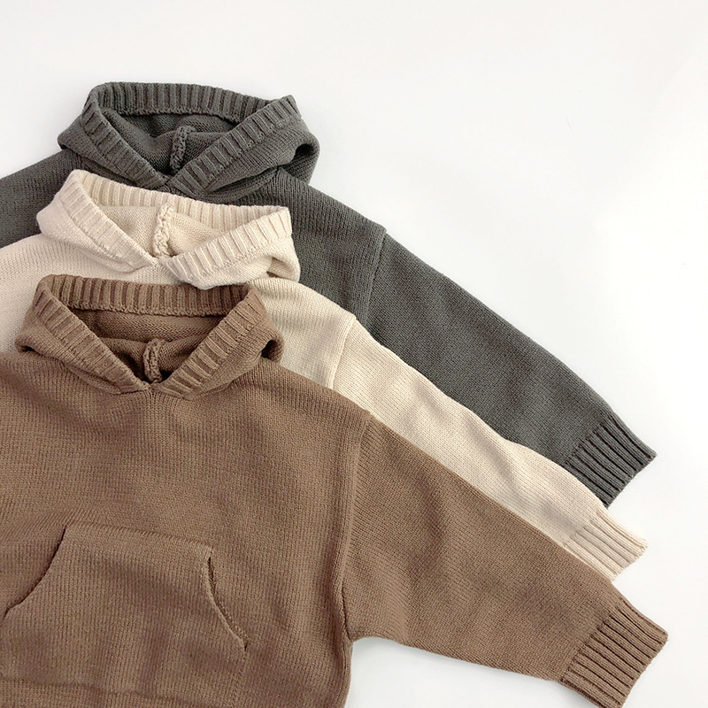 Kid Solid Color Hooded Knitted Sweater