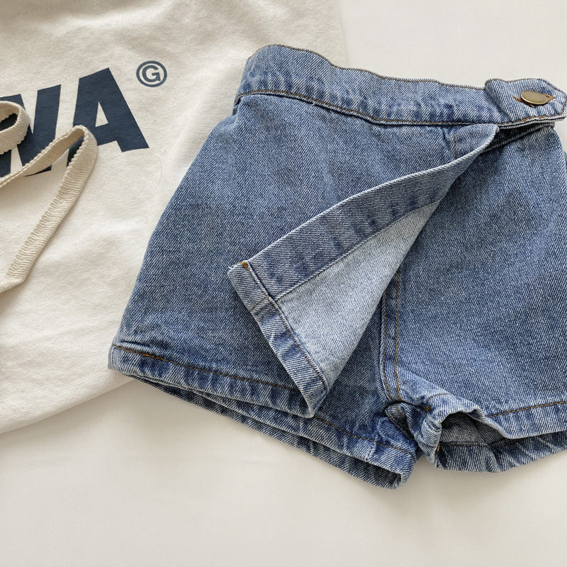 Kid Solid Color Design Denim Shorts