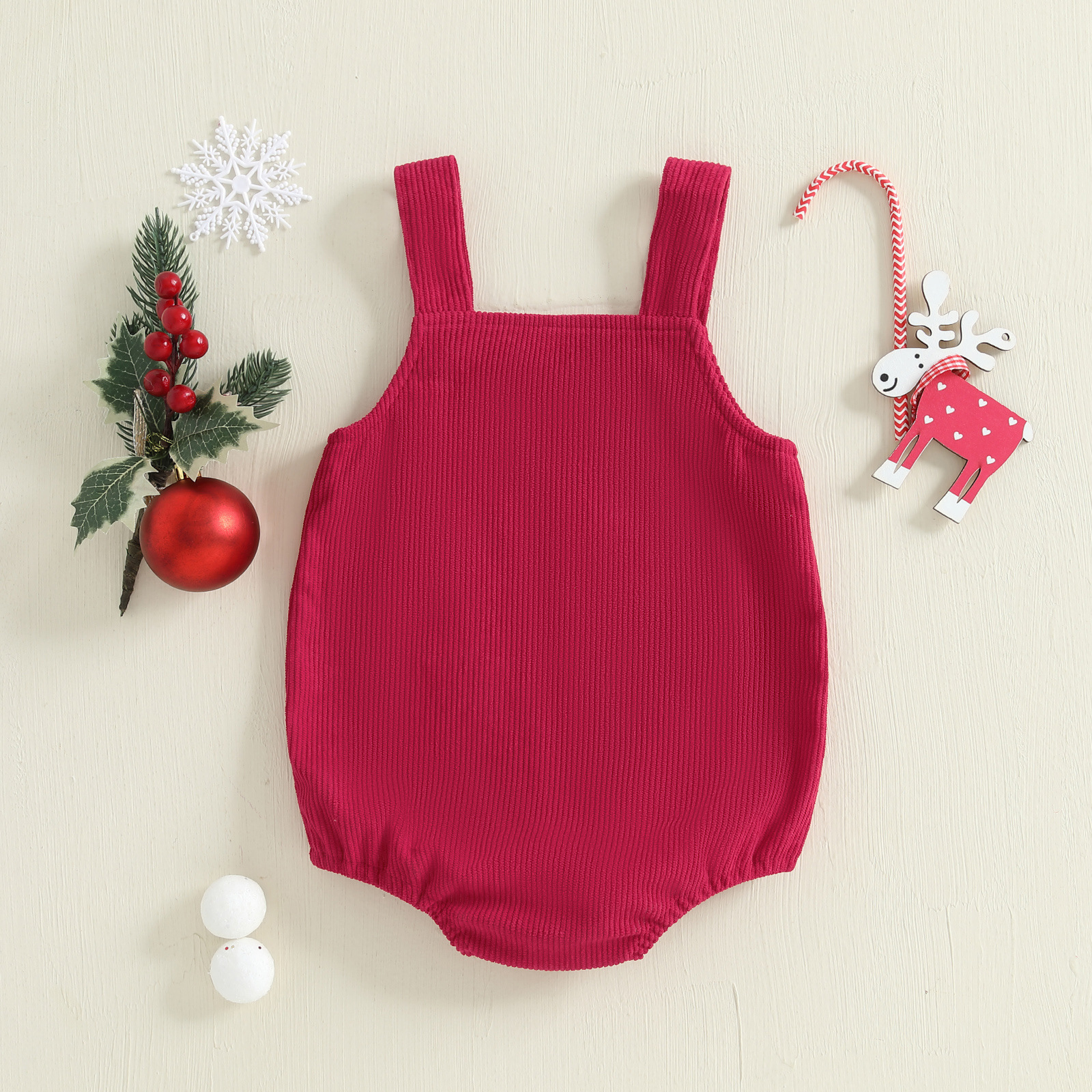 Baby Christmas Corduroy Sling , Deer Head Embroidery Bodysuit