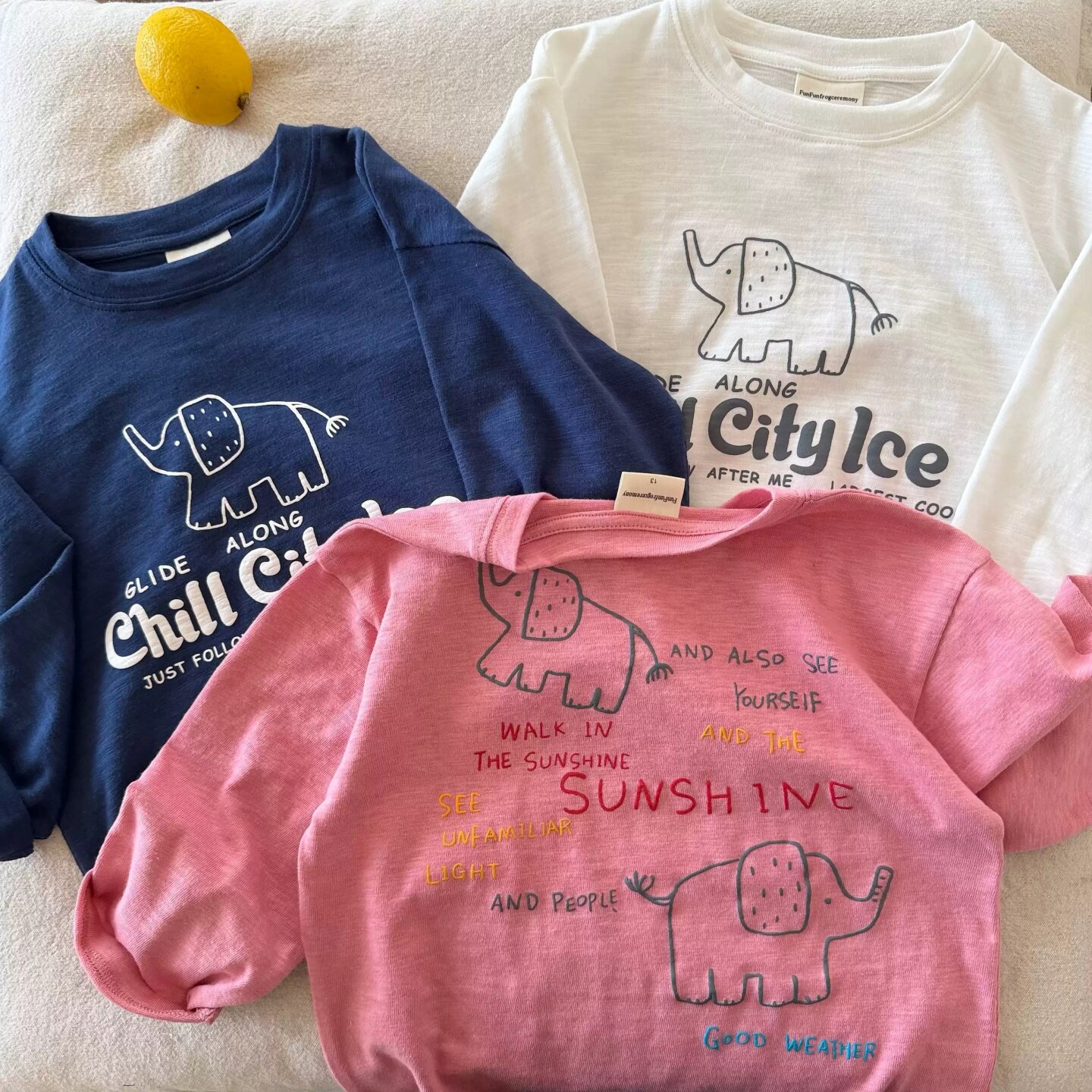 Kids Cute Cartoon Elephant Print Long Sleeves T-shirt