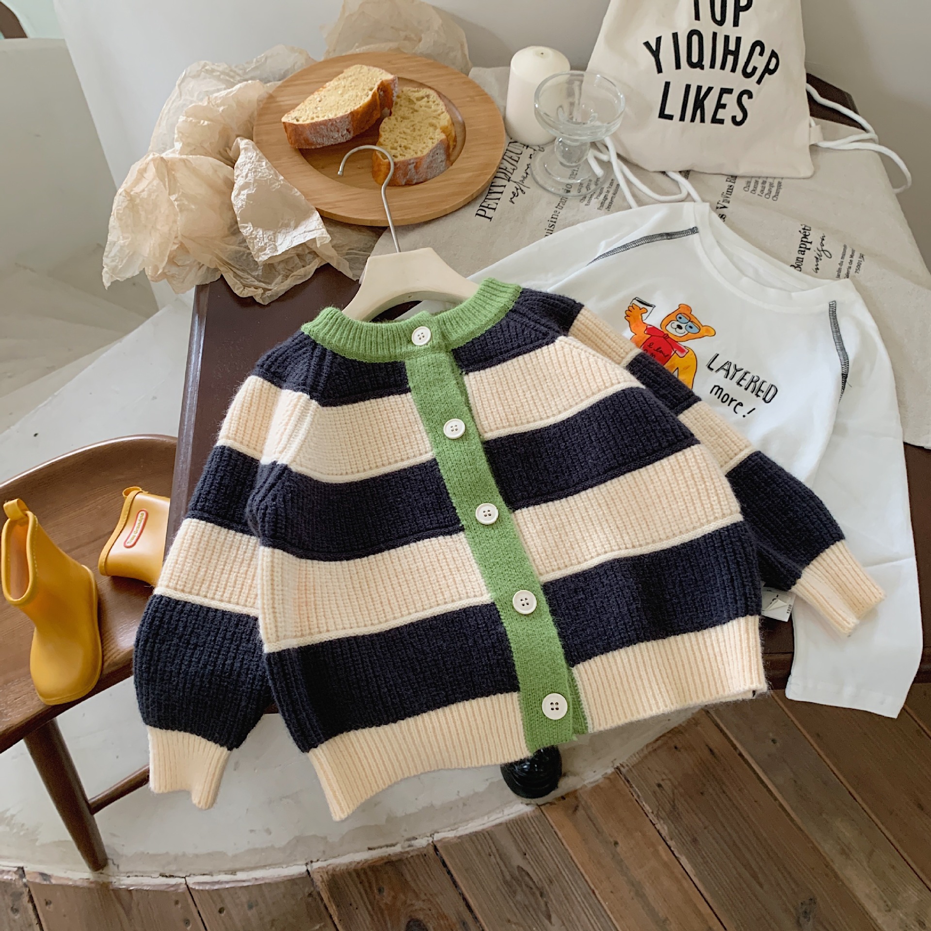 Toddler Stripe Contrasting Sweater Cardigan