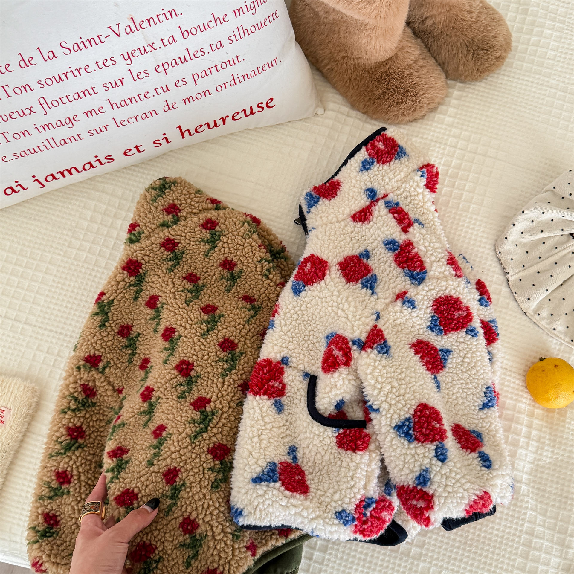 Kids Girls Floral Print Sweet Fleece Outerwear