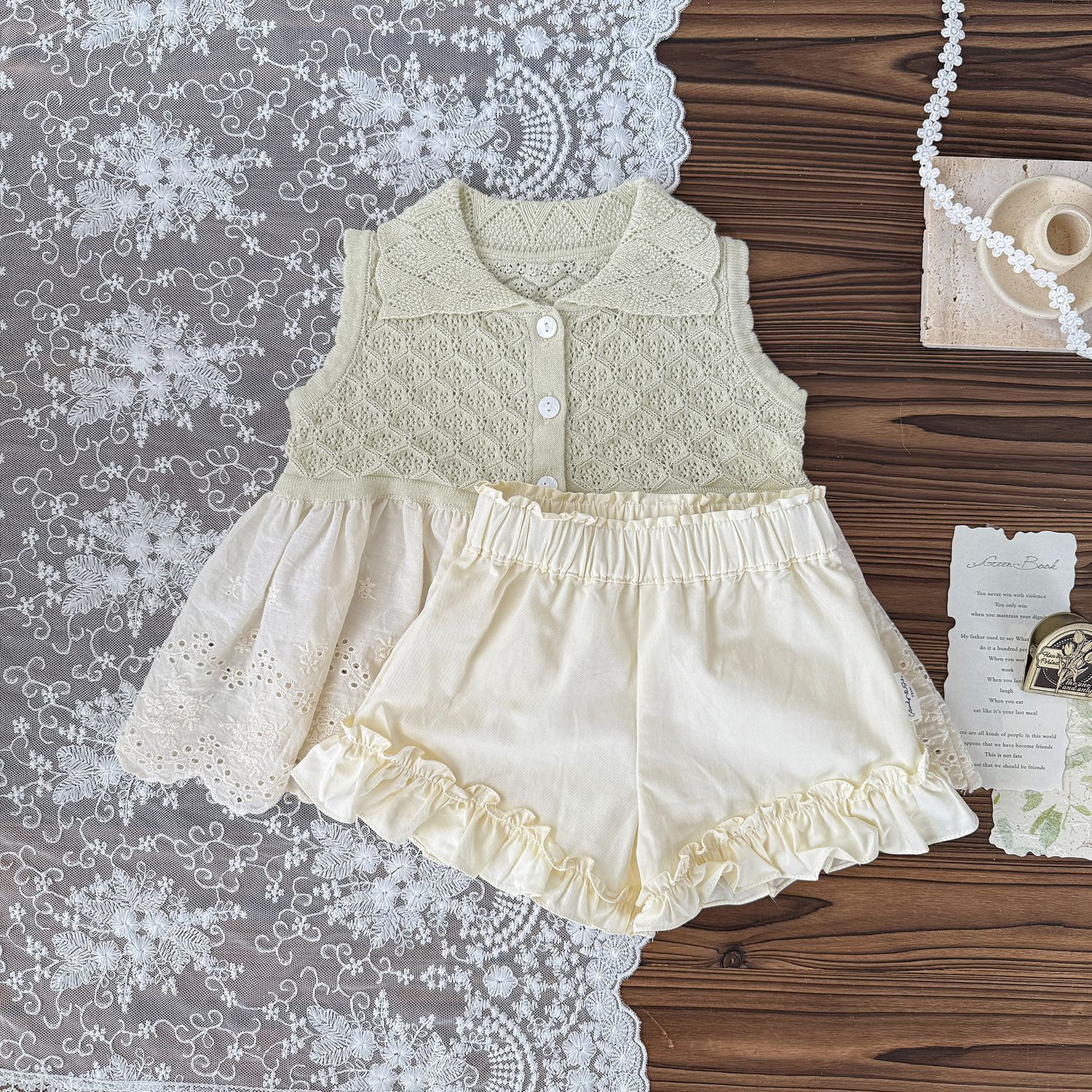 Baby Toddler Girl Hollow Lace Contrast Vest