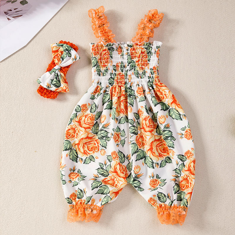 Baby Allover Flower Overalls with Headband