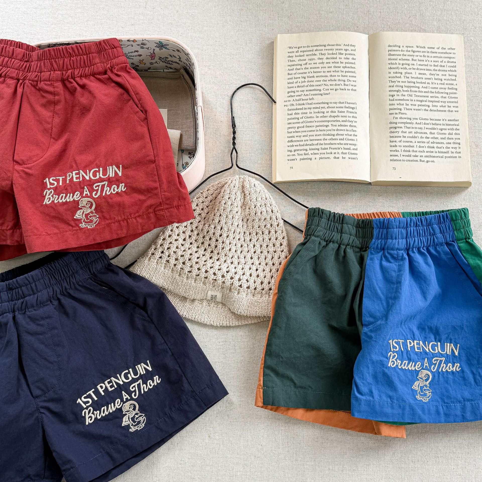 Toddler Penguins Embroidery Contrast Shorts