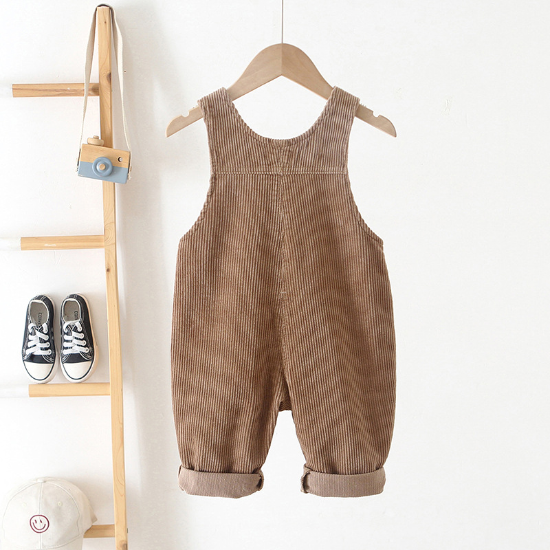 Toddler Solid Color Corduroy Neutral Overalls