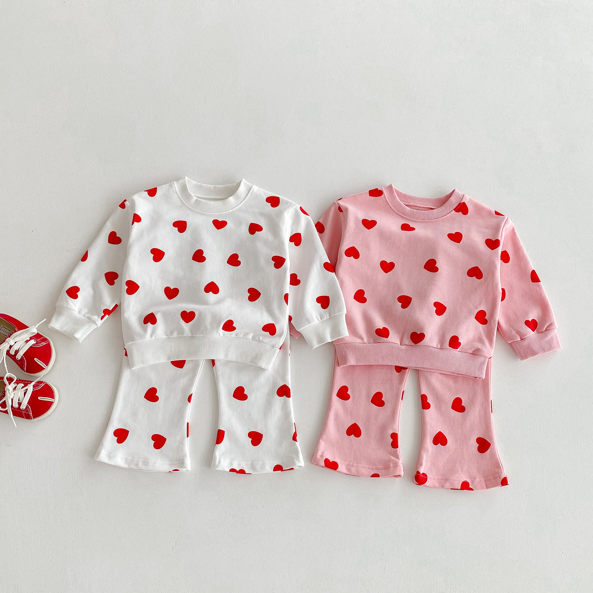 Toddler Girl 2 Piece Heart Bow Sweatshirt Set