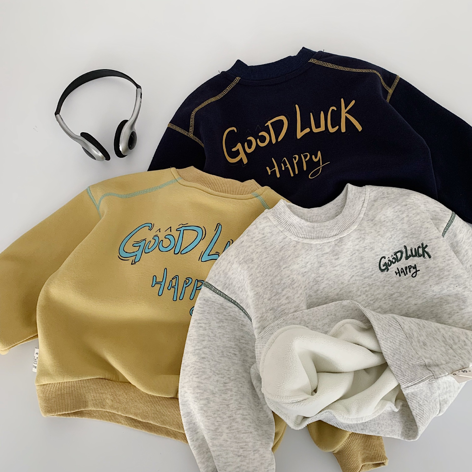 GOOD LUCK HAPPY Baby &  Kids Back Letter Print Crew Neck Sweatshirt