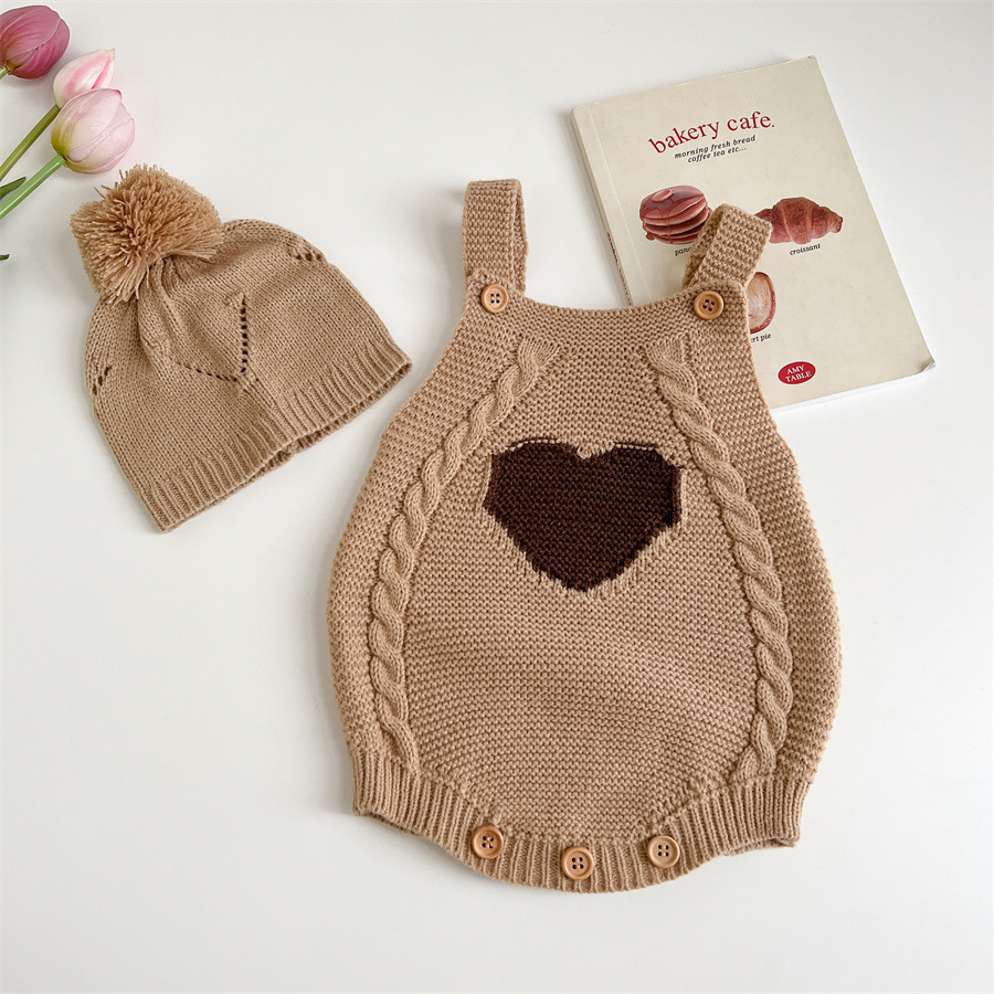  Baby Girls Heart Sweater Bodysuit With Hats