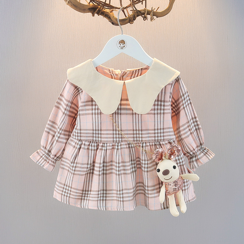 Baby Toddler Plaid Dress with Rabbit Pendant