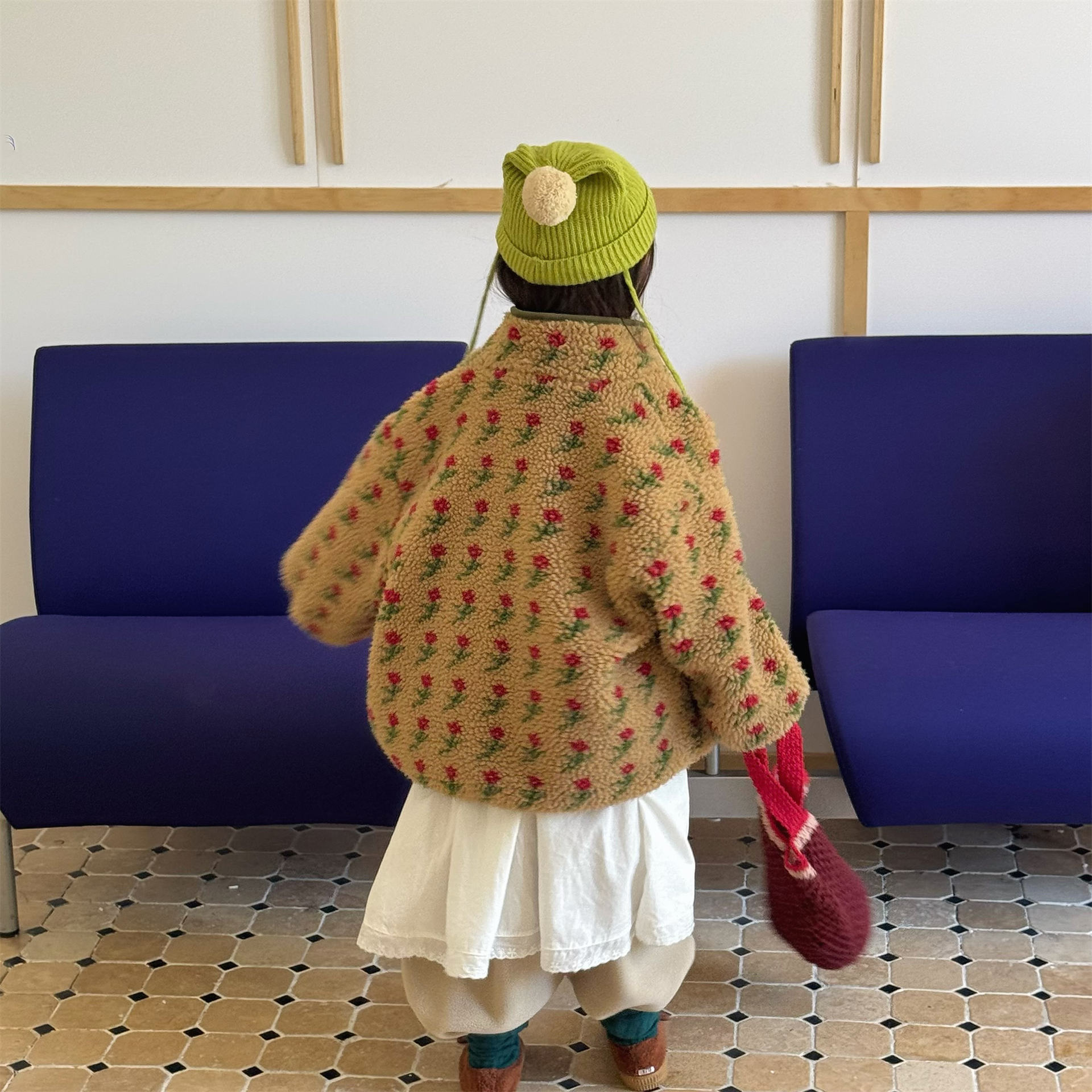 Kids Girls Floral Print Sweet Fleece Outerwear