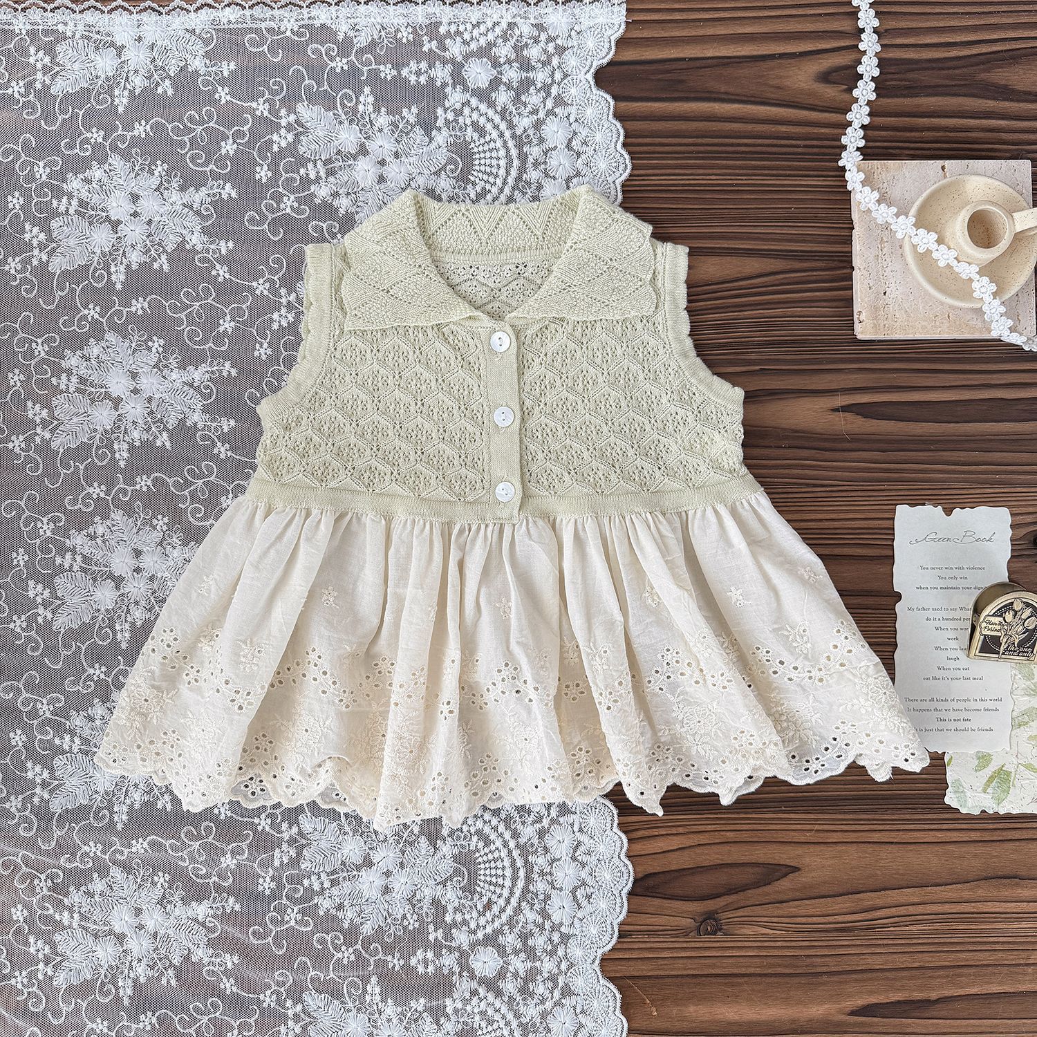 Baby Toddler Girl Hollow Lace Contrast Vest