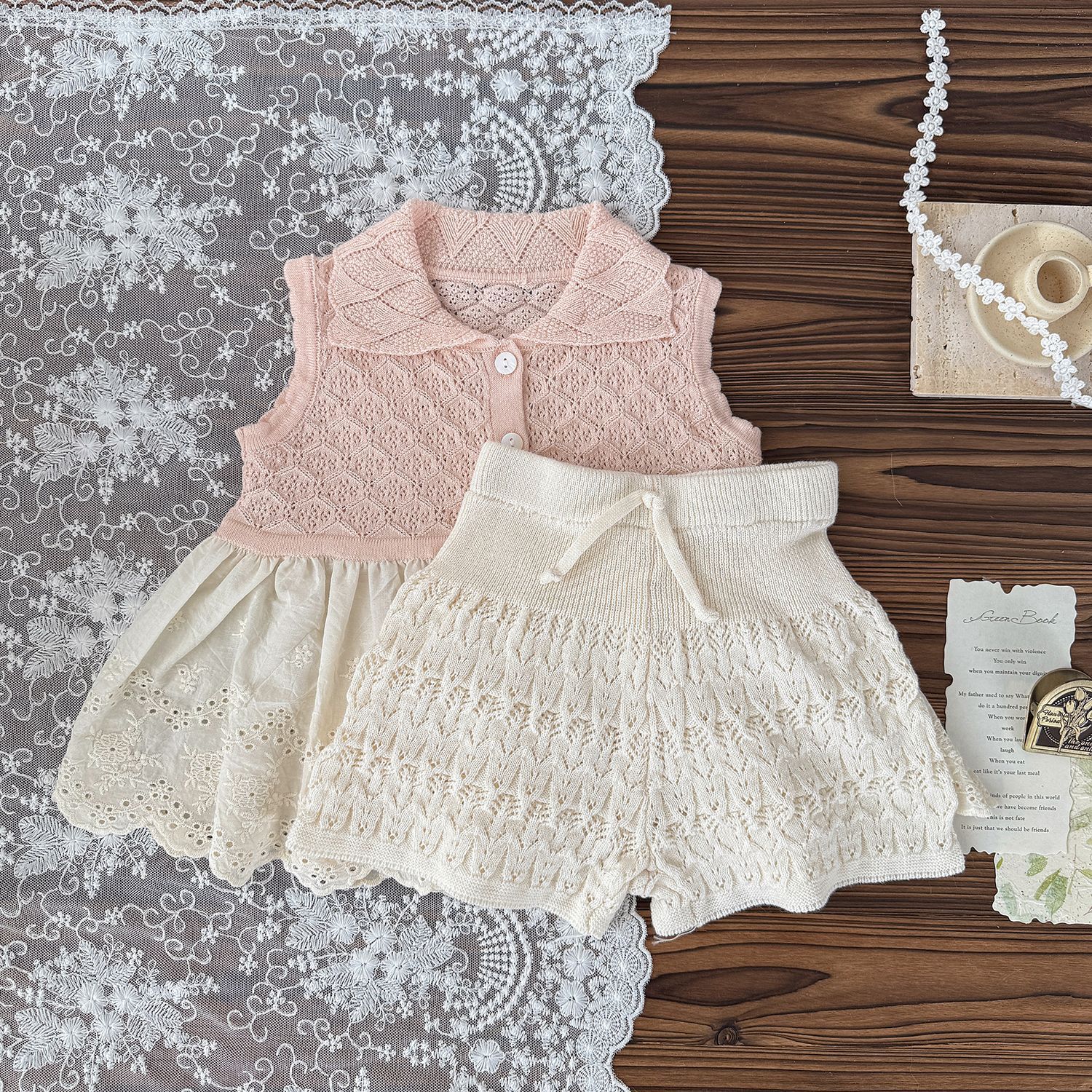 Baby Toddler Girl Hollow Lace Contrast Vest