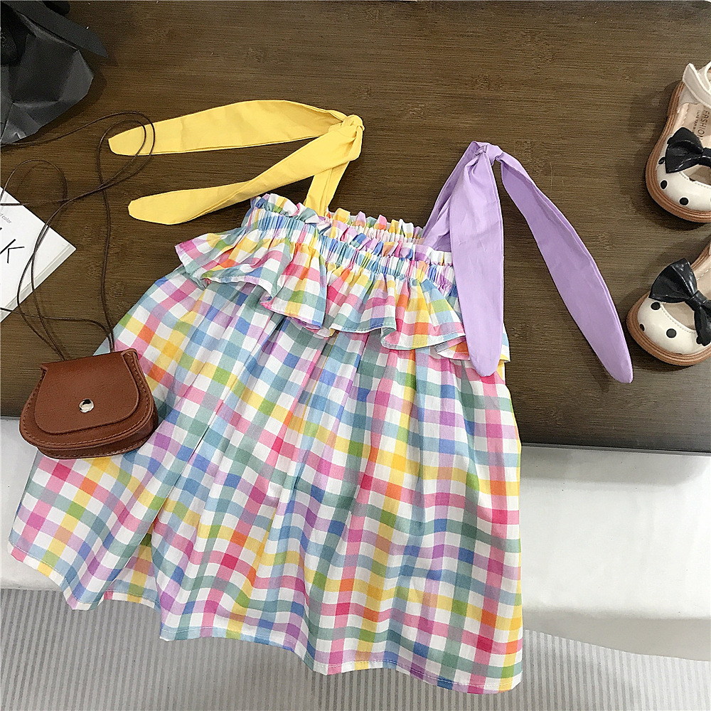 Toddler Girl Lace-Up Colorful Plaid Dress