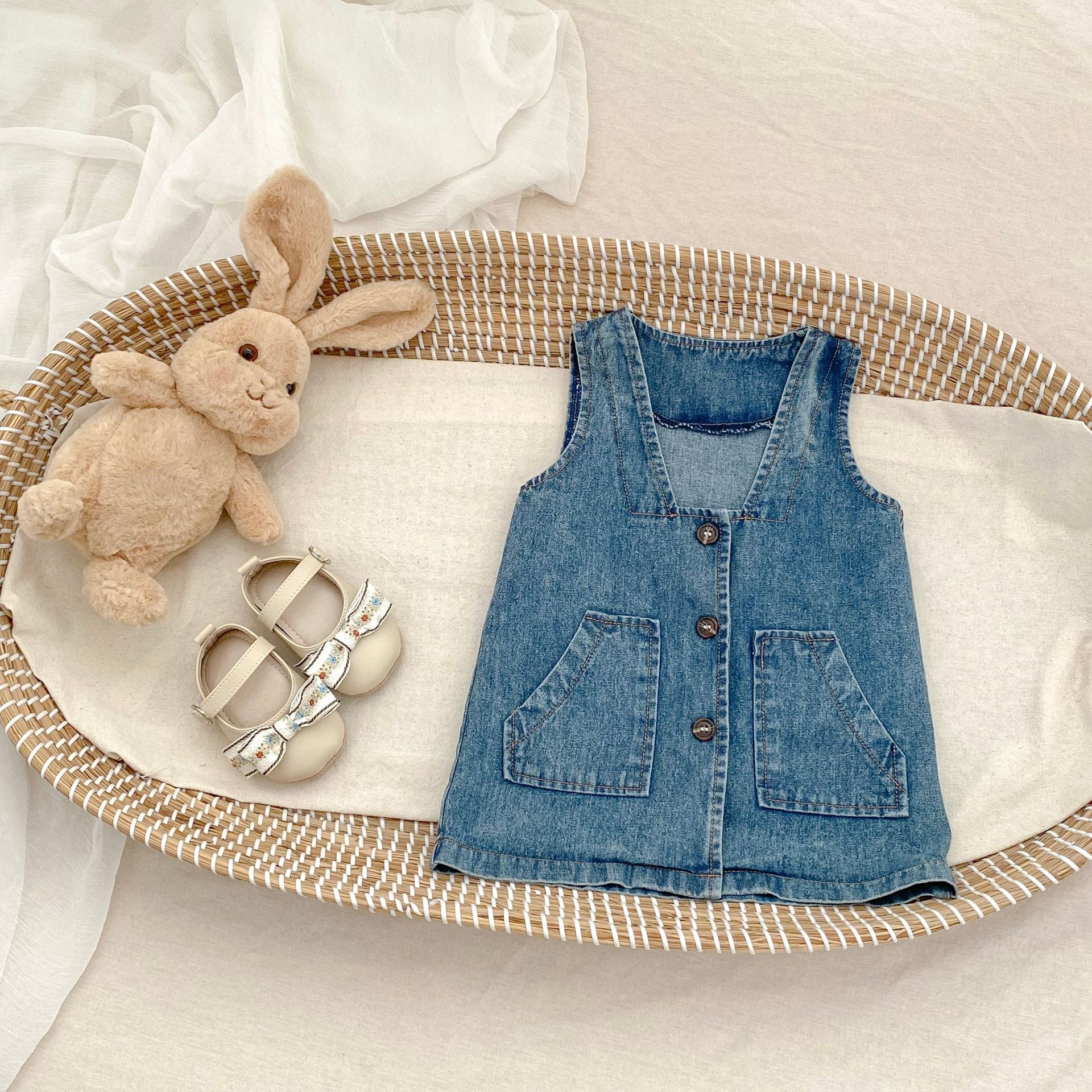 Baby Girl Denim Double Pocket Dress
