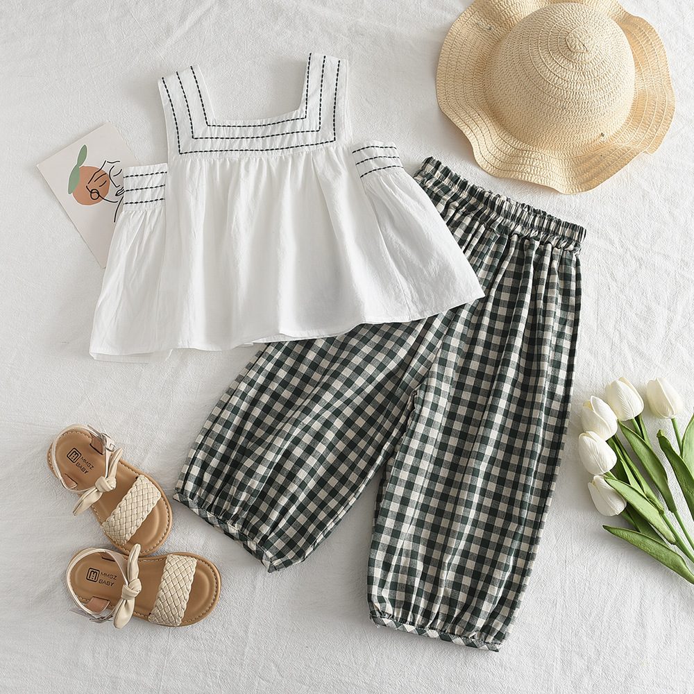 Toddler 2-Piece Sleeveless Simple Plaid Set