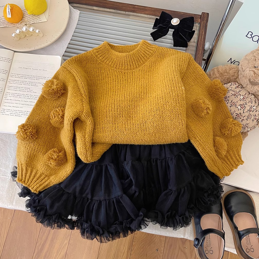 Kids Solid Color Sweet 3D Dot Knitted Sweater